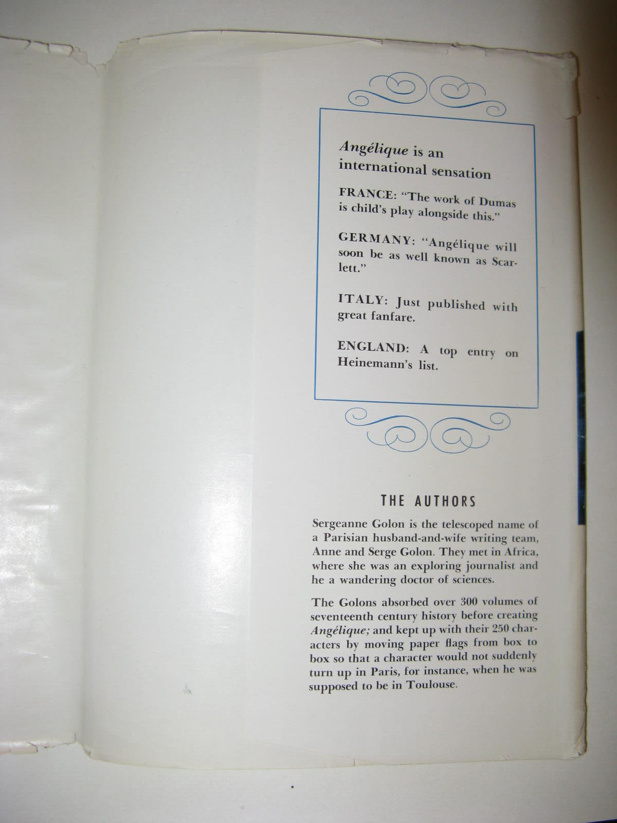 Angelique book 1 by Sergeanne Golon hardcover book with dustjacket by Lippincott