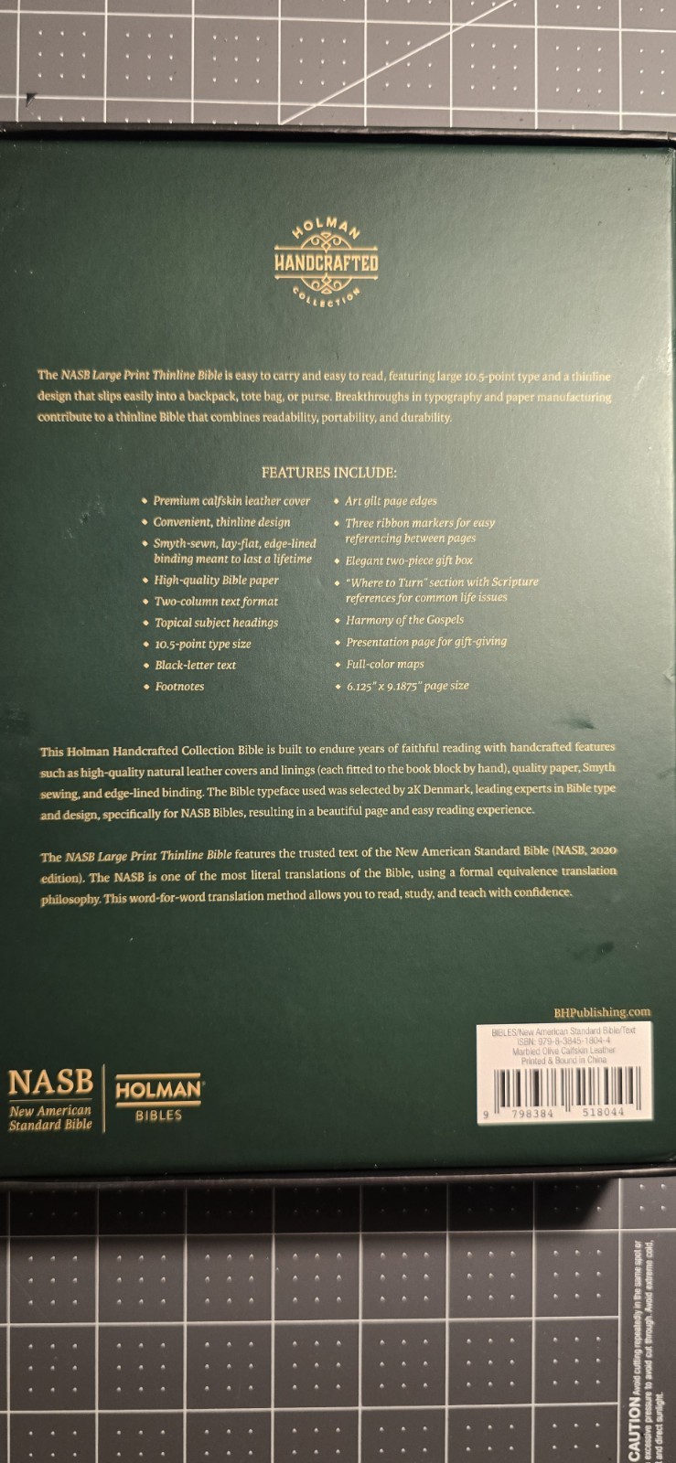 NASB Large Print Thinline Bible – Olive Green Genuine Leather