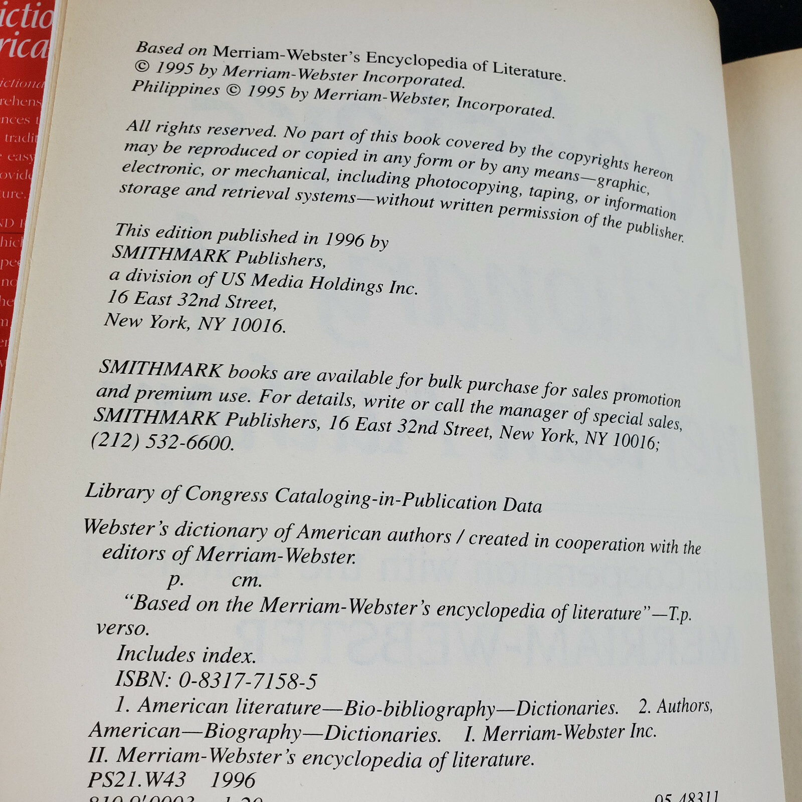 Webster’s Dictionary of American Authors HB 528 pages 2500+ entries