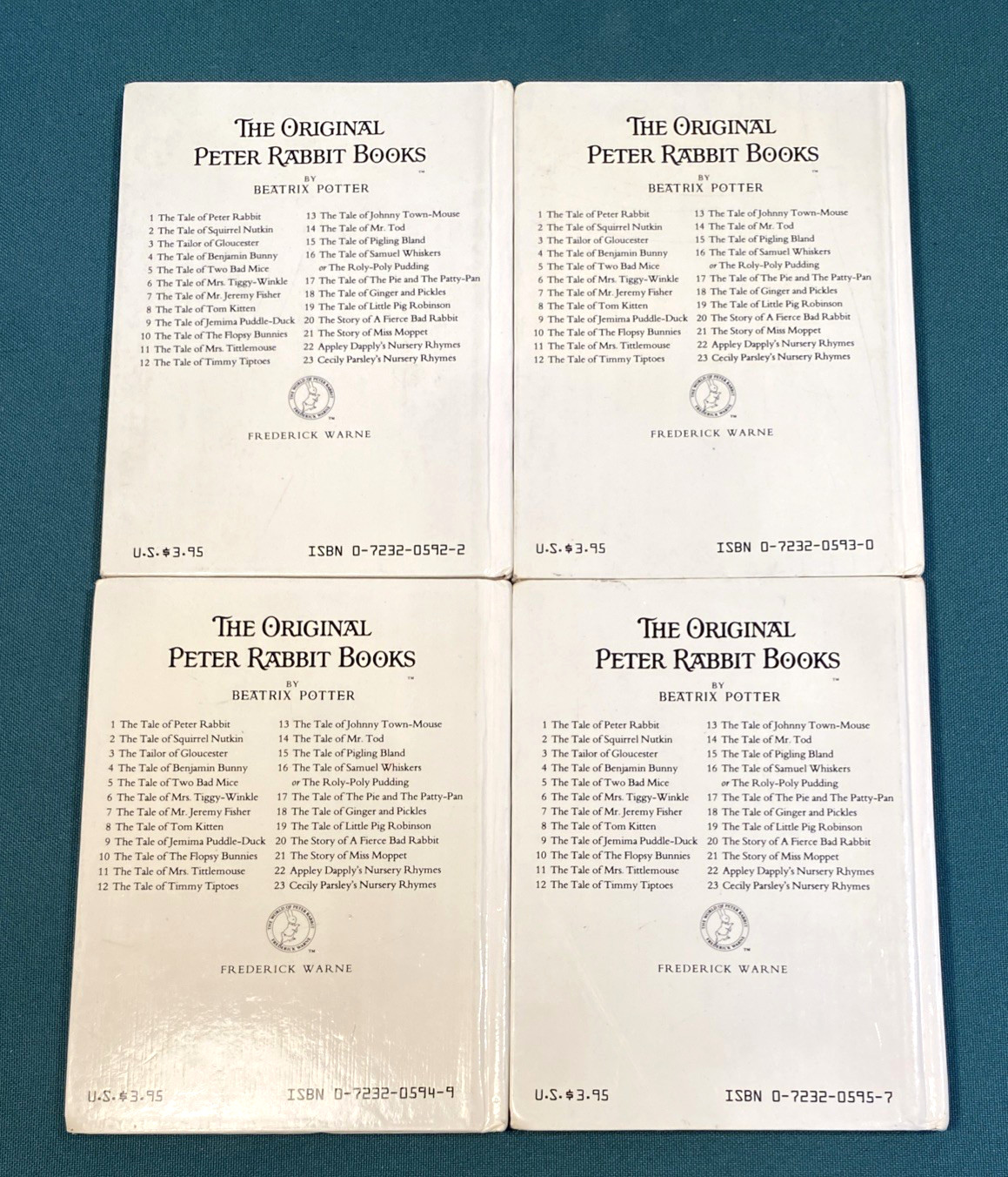 BEATRIX POTTER HARDBACKS ~ F. Warne & Co. ~ Small Matching Set 1-4 PETER RABBIT