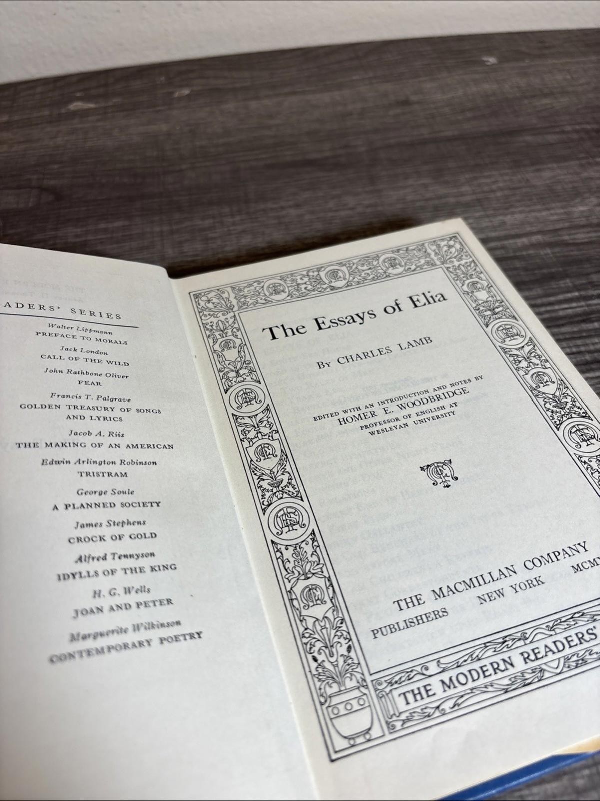 Essays Of Elia Charles Lamb 1935 The Modern Readers Series HC/DJ
