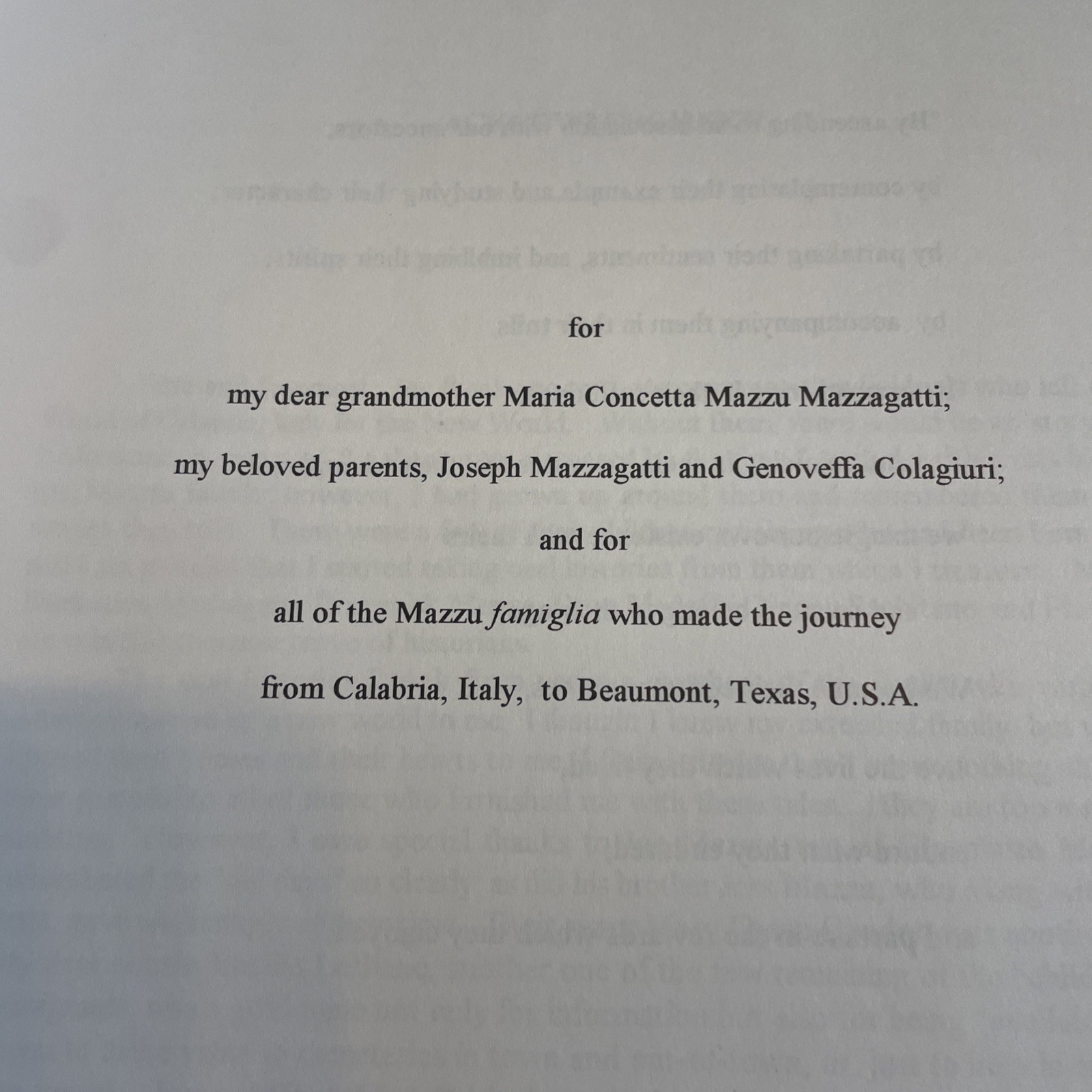 FROM CALABRIA, ITALY TO BEAUMONT, TX Mazzu, Mazzagatti & Grillo Family Journeys