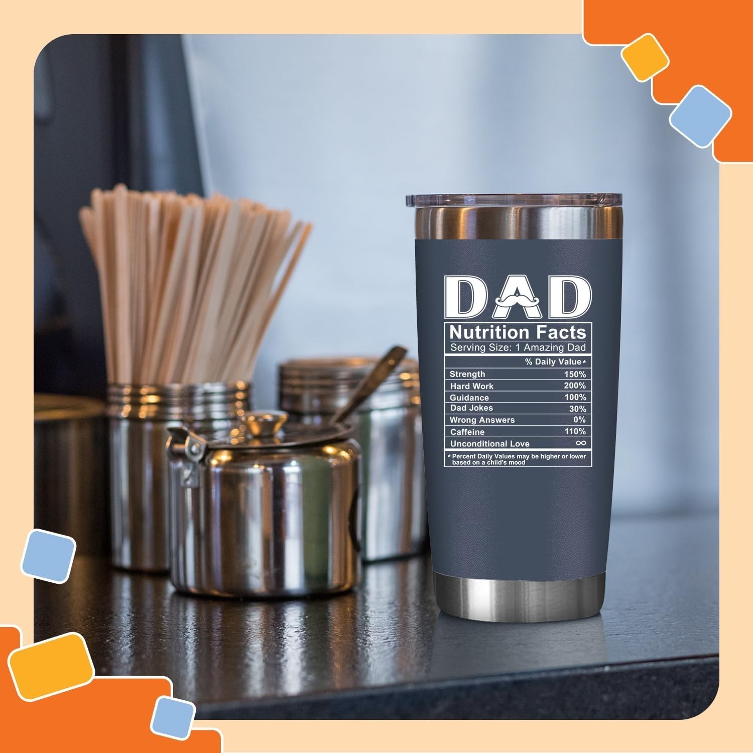 Dad Birthday Gift – 20oz Tumbler for Father, Bonus Dad