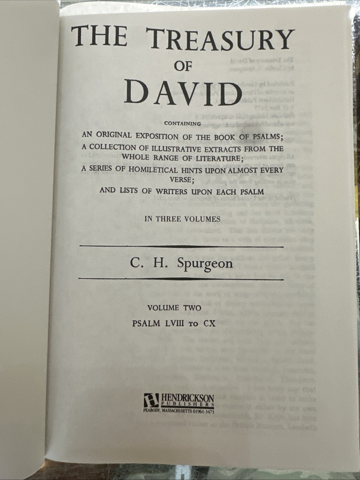 The Treasury Of David 3 Volume Set Hardcover By Charles H. Spurgeon Psalms 1-150