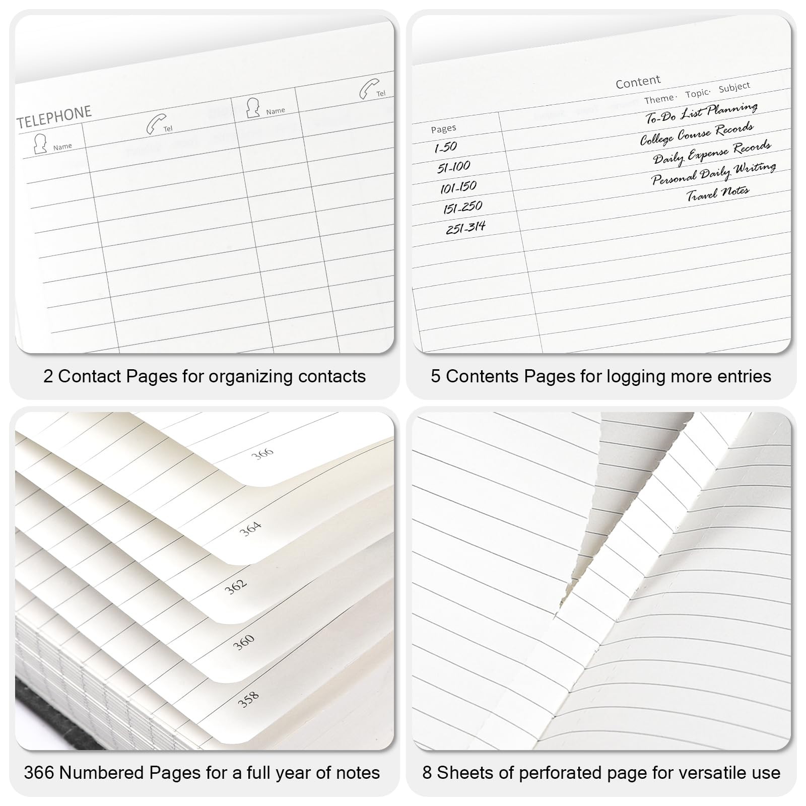 Lined Notebook Journal for Men Women, 365 Pages Numbered College Ruled Notebo…