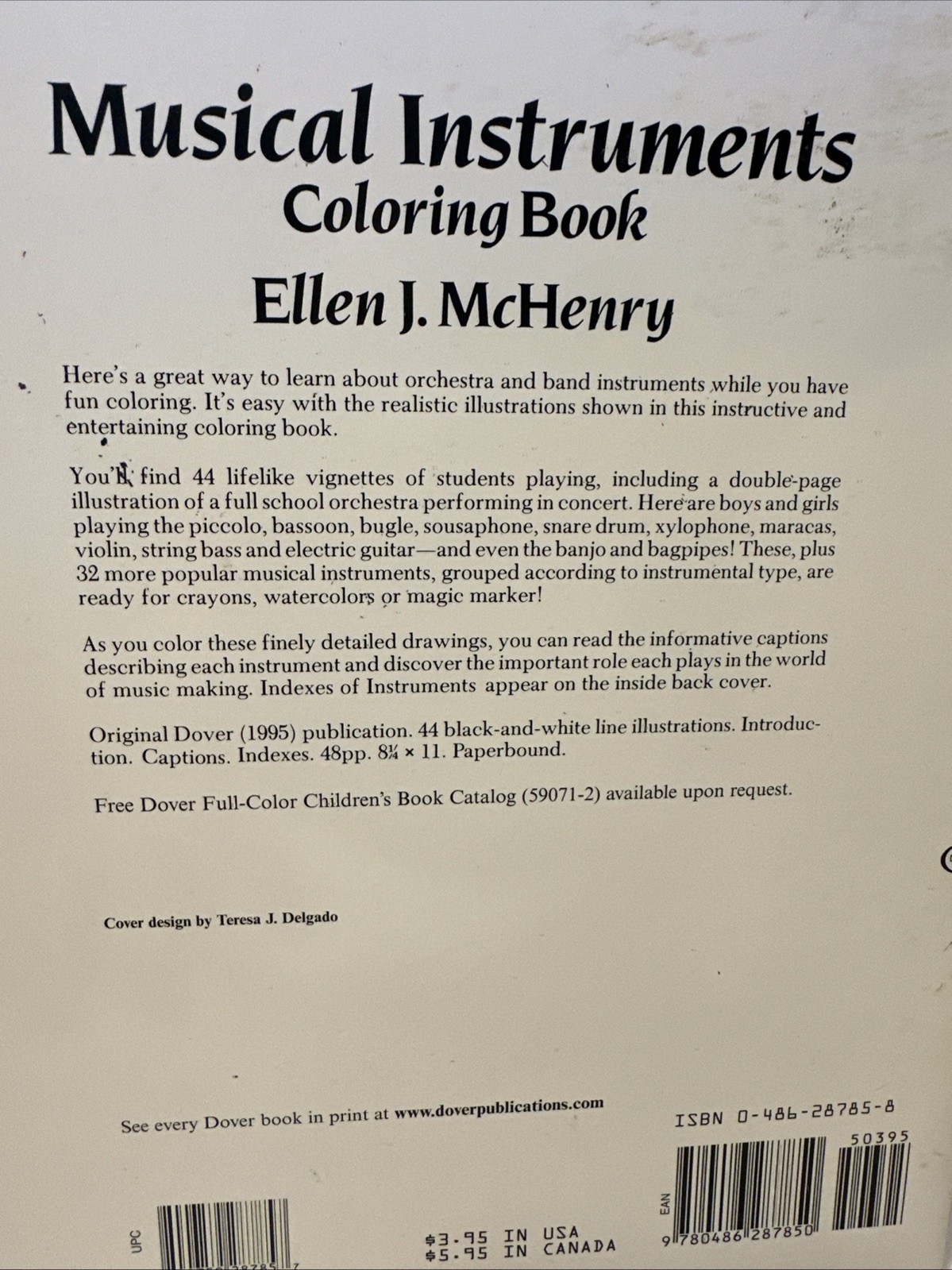 Dover Coloring Book Musical Instruments Ellen J. McHenry Paperback