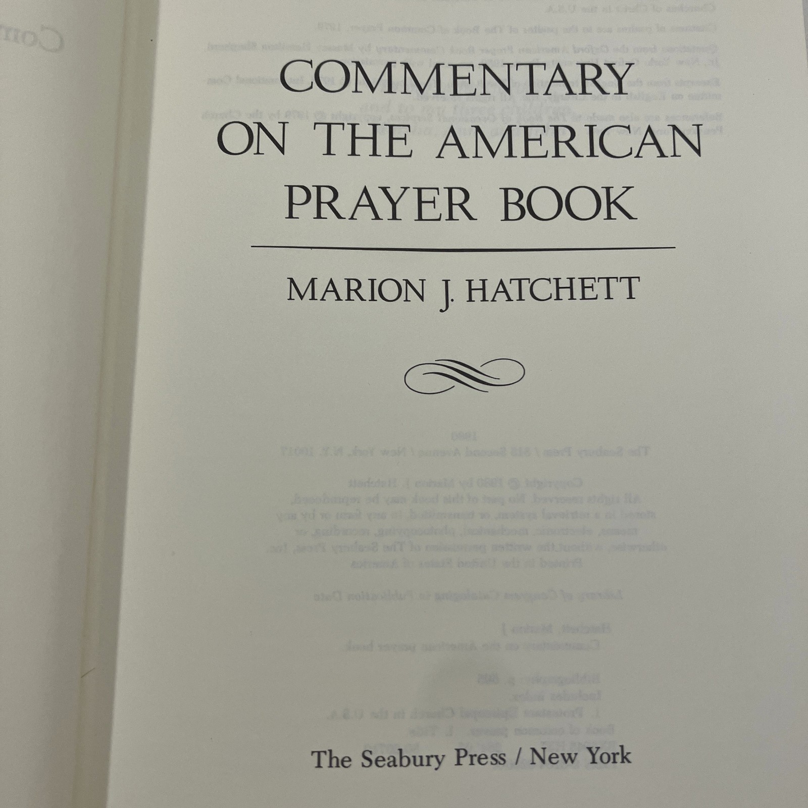 Commentary on the American Prayer Book Marion J Hatchett 1980 Hardcover HCDJ