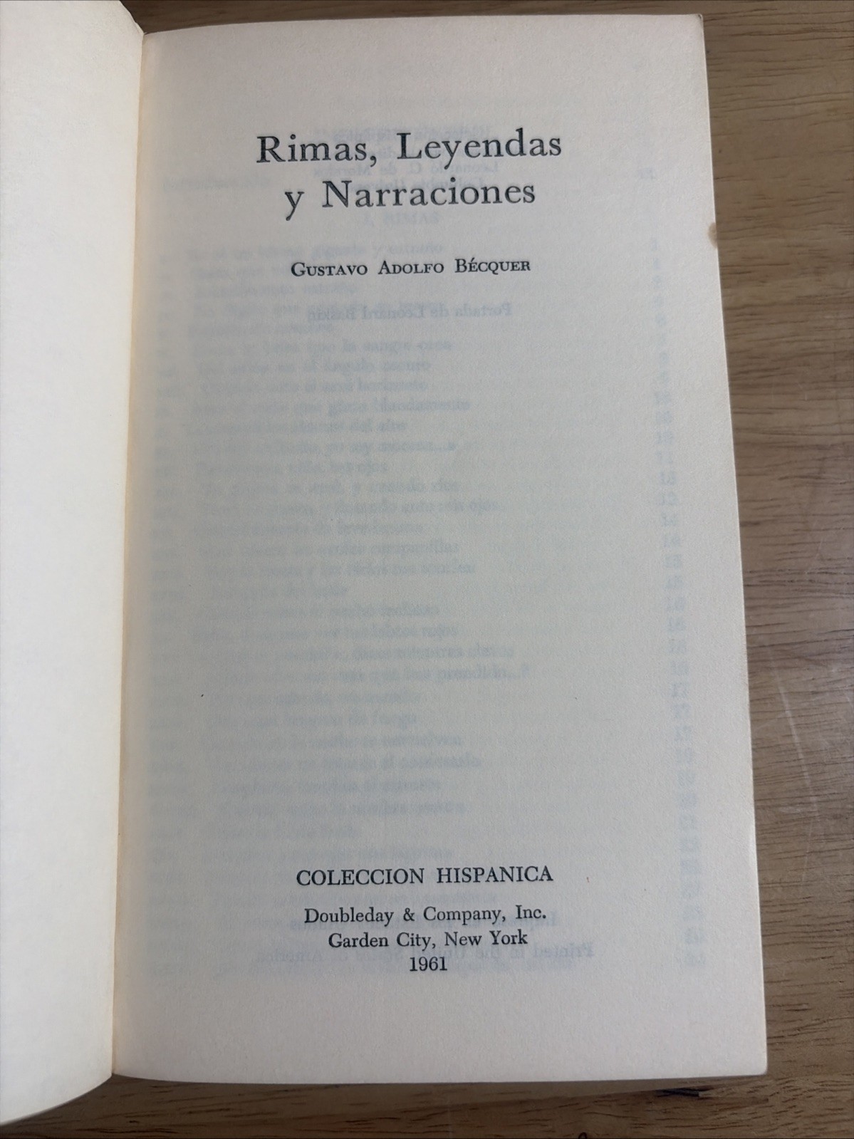 Rimas Leyendas y Narraciones Gustavo Adolfo Becquer 1961 Doubleday Spanish Good+