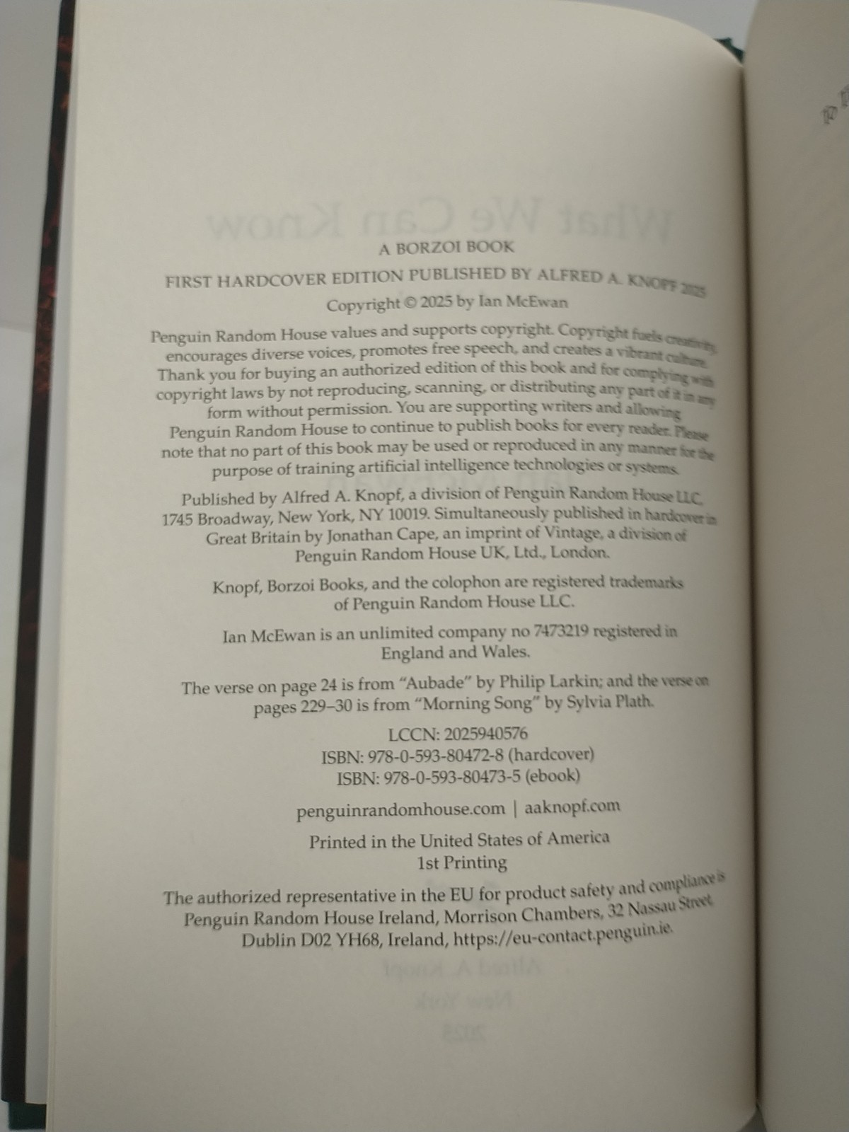 What We Can Know: A Novel by Ian McEwan Signed First Edition 1st Print (2025 HC)
