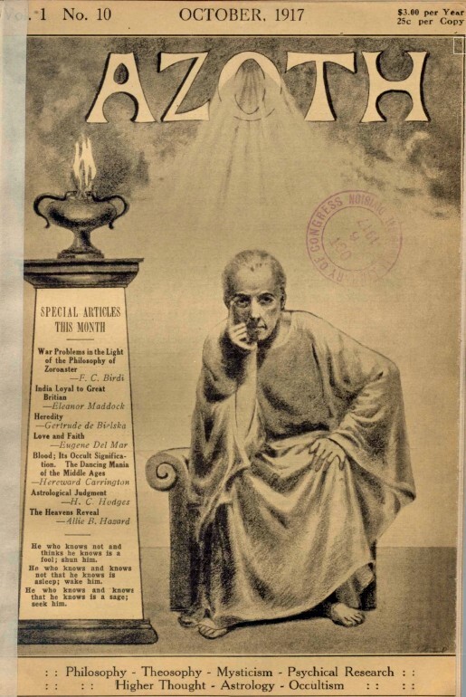 Azoth: The Occult Magazine of America. Near complete run on DVD or USB Drive