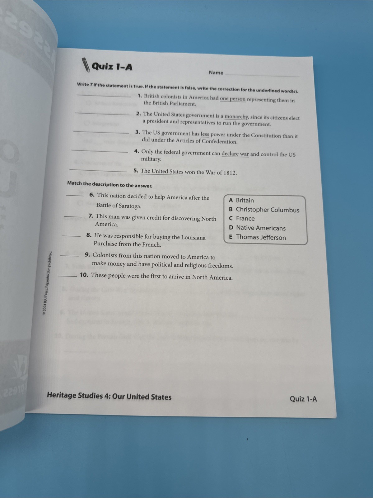 Bob Jones Our United States Heritage Studies 4 Set- 4th Grade History