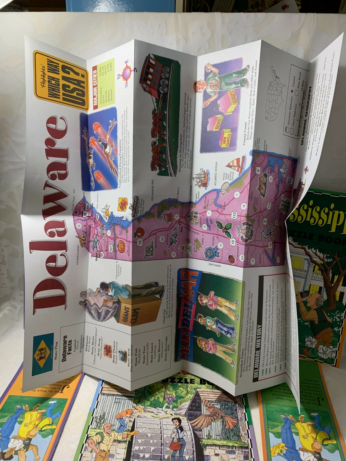 Highlights WHICH WAY USA Puzzle Books & Maps Mississippi Delaware New Hampshire