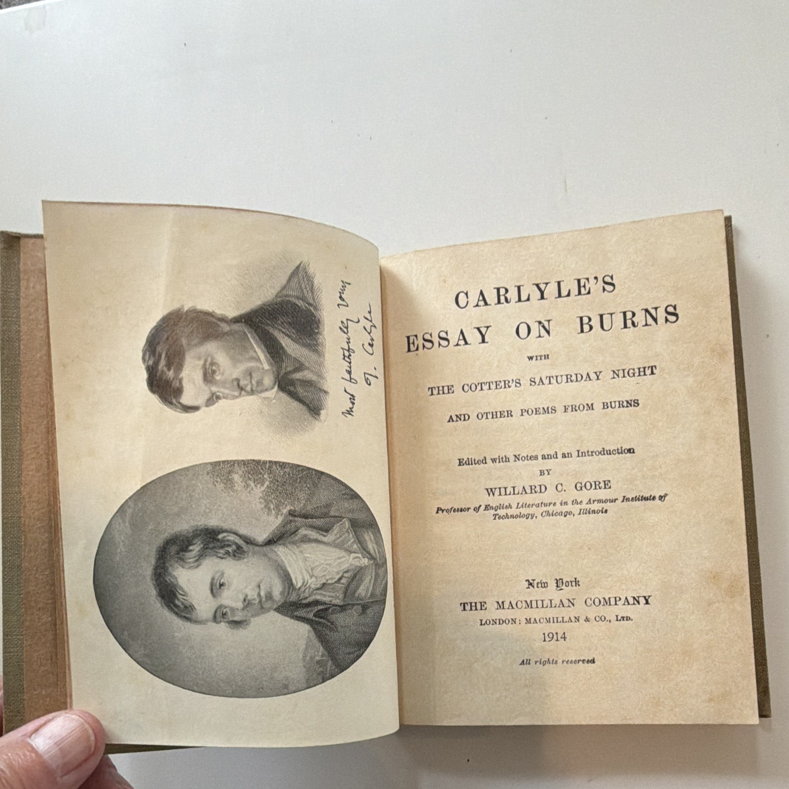 Macmillan Cloth Illustrated Carlyle Essay on Burns Cotter’s Night 1914 NY