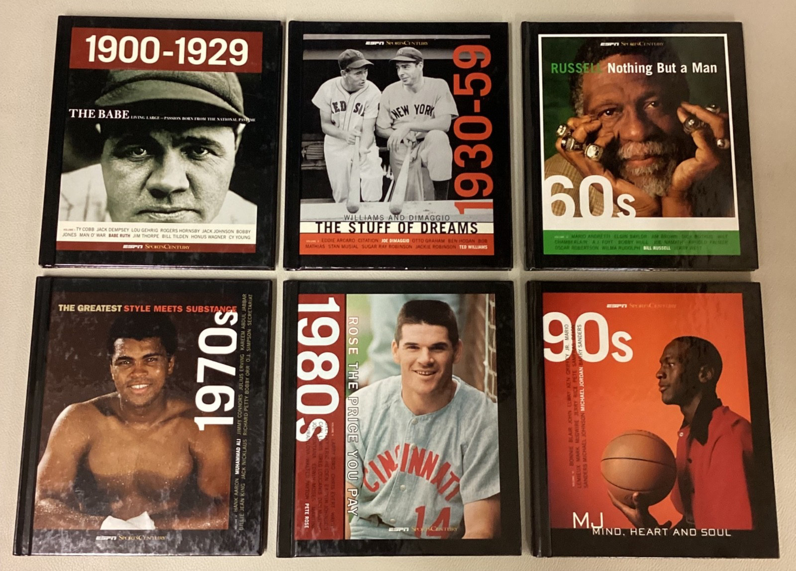 Lot of 6 Vols. ESPN SPORTS CENTURY Books 1900-1929, 1930-59, 1960s-70s-80s-90s