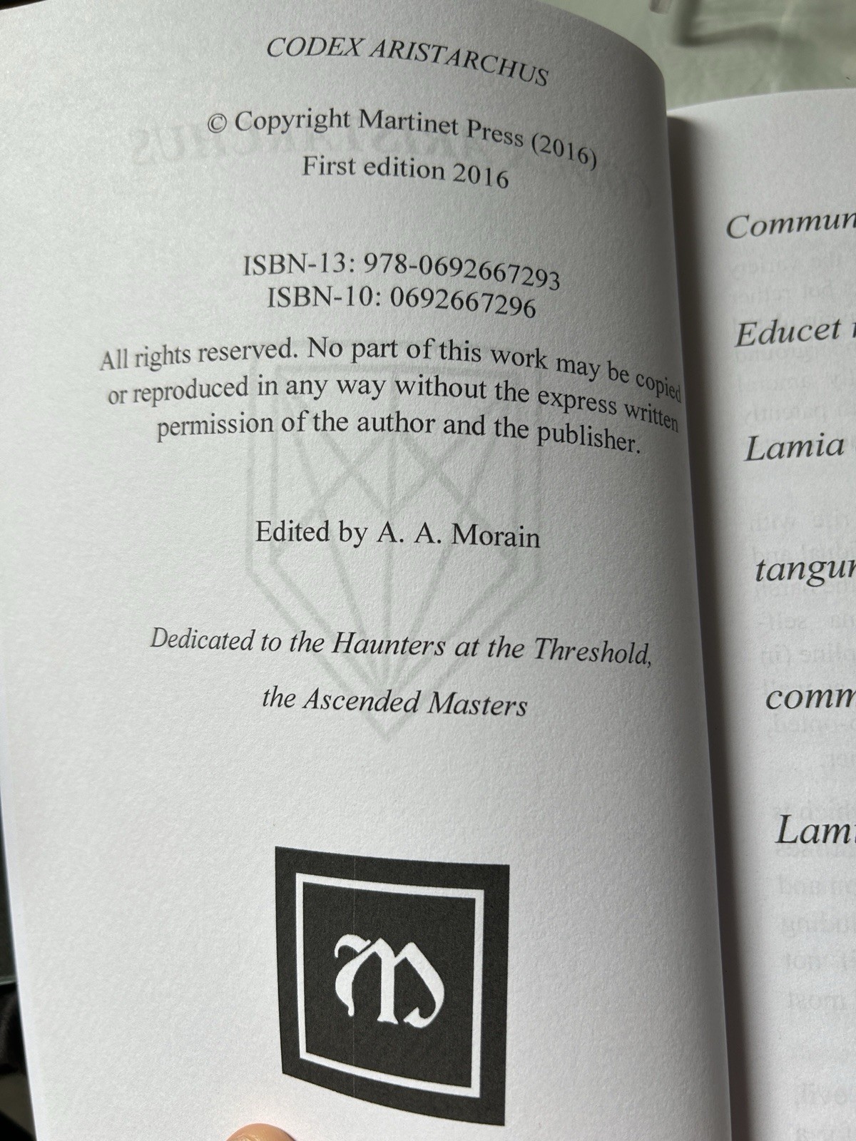 Codex Aristarchus by A. Morain (2016, Trade Paperback)