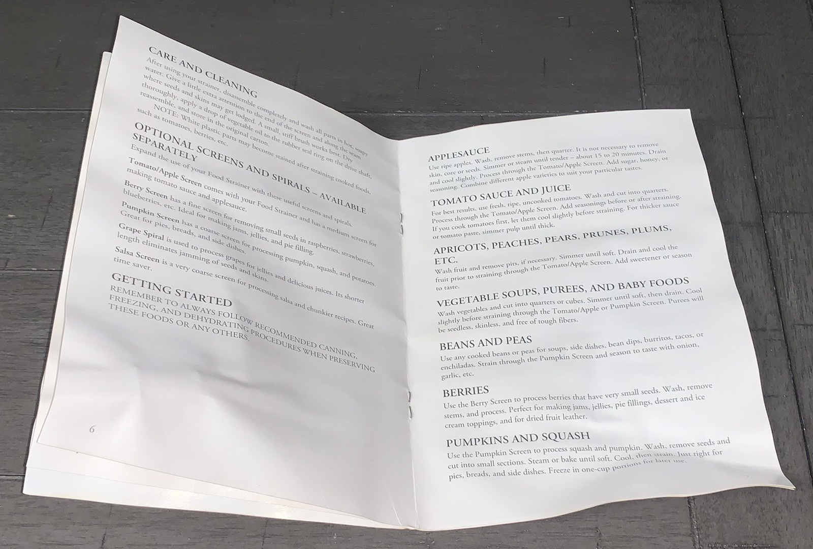 B9 VICTORIO VKP250 MANUAL RECIPE BOOK DELUXE FOOD STRAINER REPLACEMENT 12 PAGES