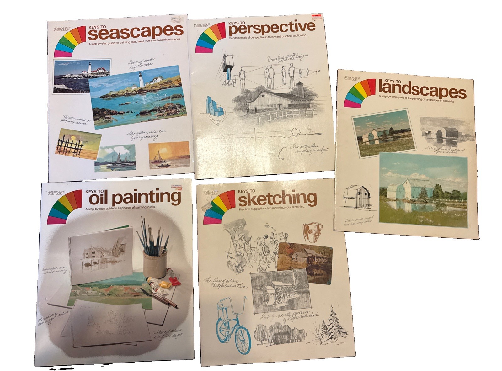 Set Of 5 Vintage Art Books Landscapes Creative Oil Painting Seascapes 12 X 10.5