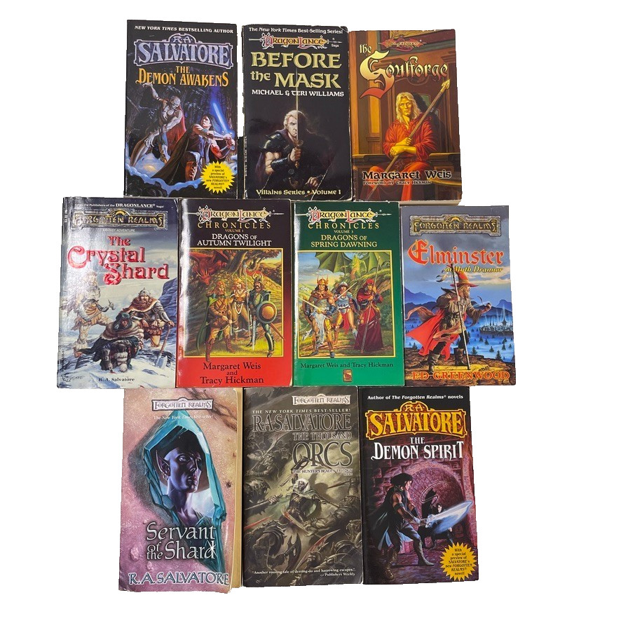 10 Dragonlance Forgotten Realms Paperback Lot by R.A. Salvatore Margaret Weis