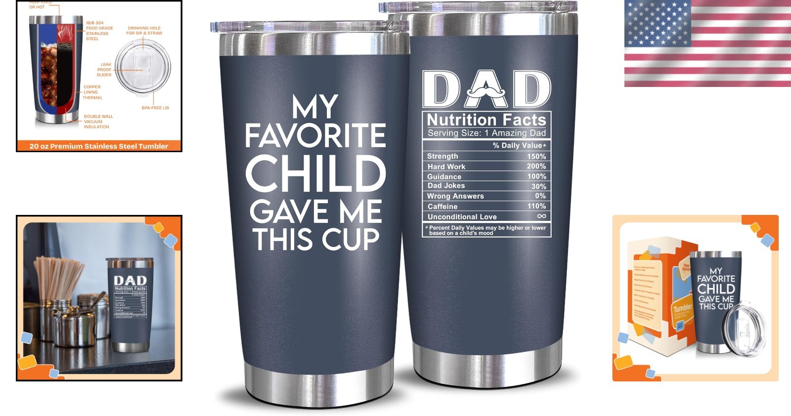 Dad Birthday Gift – 20oz Tumbler for Father, Bonus Dad