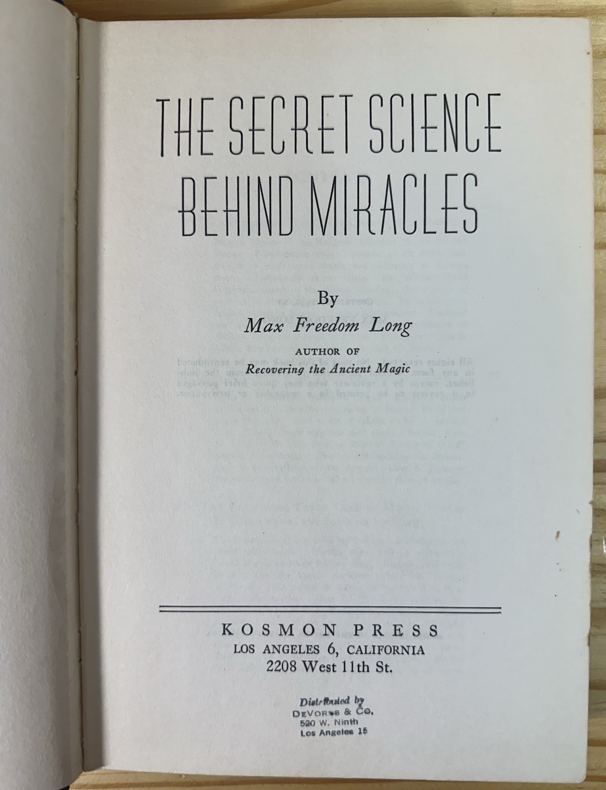 The Secret Science Behind Miracles by Max Freedom Long 1948
