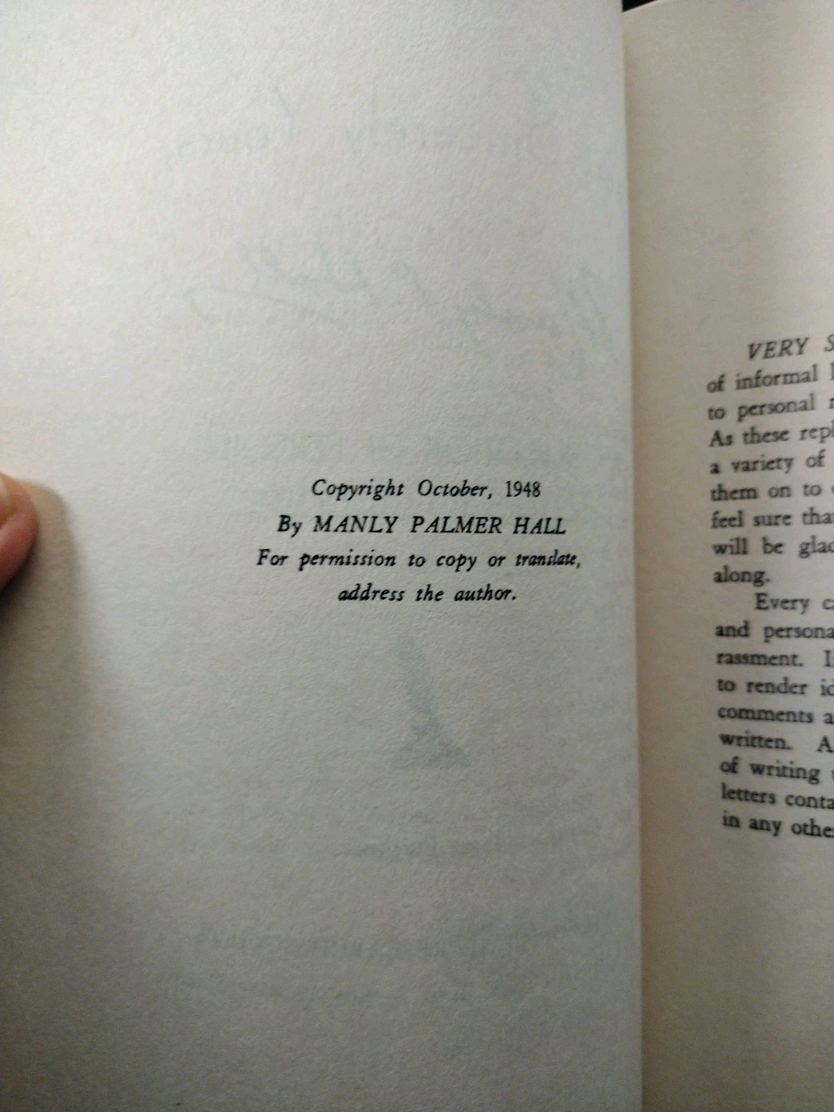 VERY SINCERELY YOURS. Manly P. Hall. First Edition (Letters to Students) HCDJ