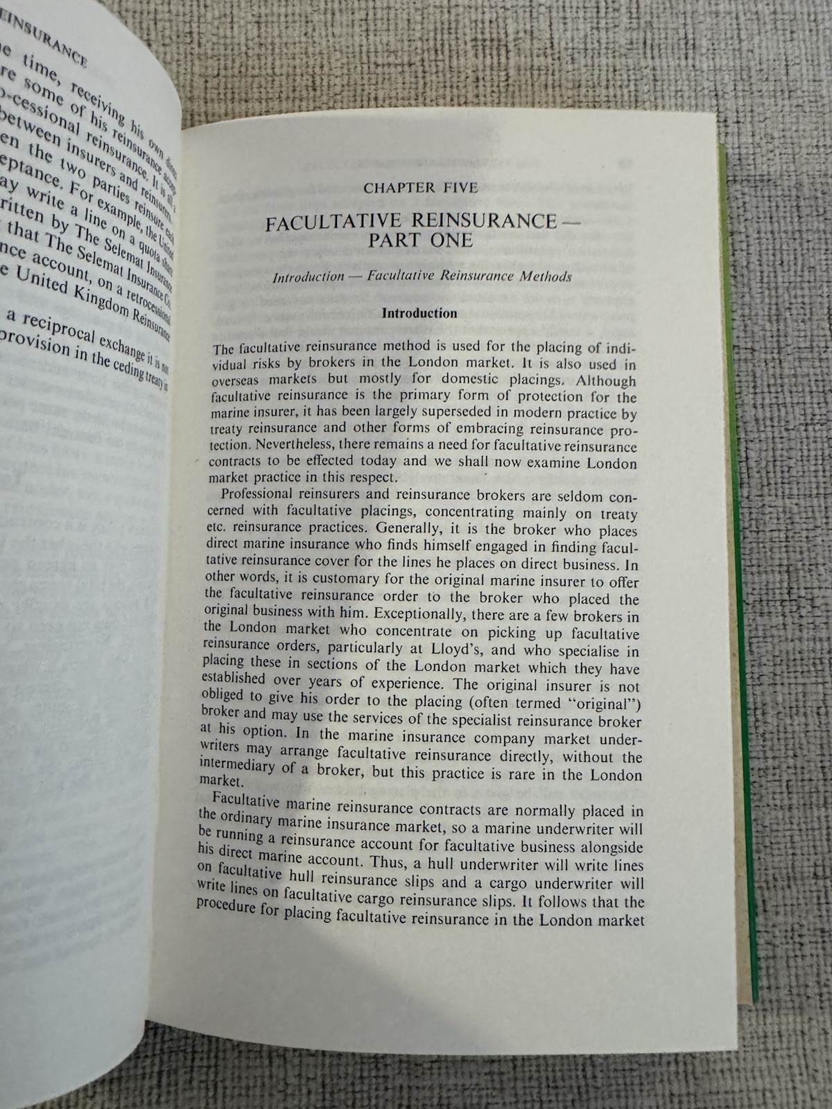 Marine Reinsurance 1981 1st Ed Robert Brown Peter Reed Hardcover Insurance