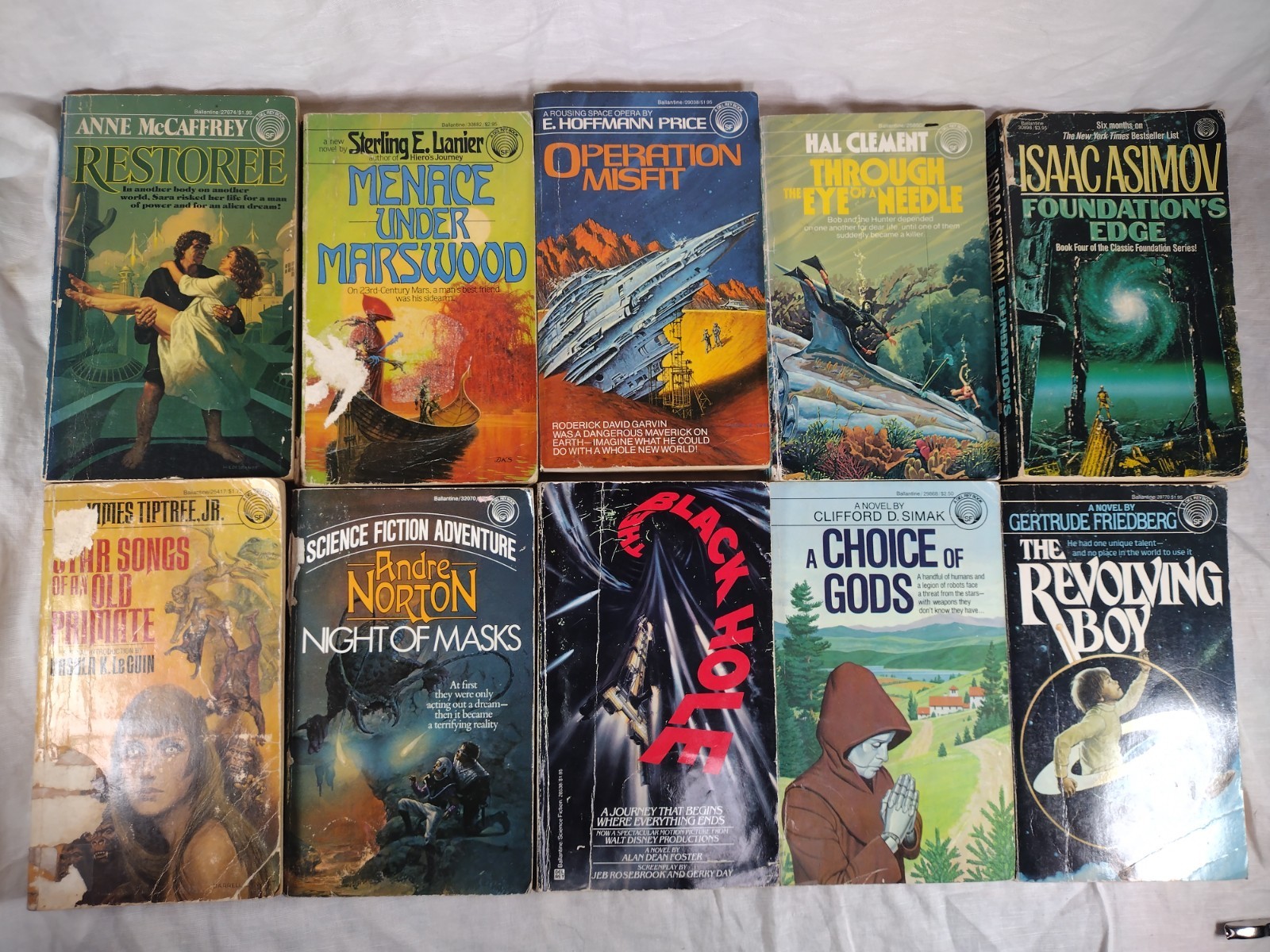 Del Rey Sci-Fi Lot 10 Vintage Paperbacks Asimov McCaffrey Norton Simak Tiptre