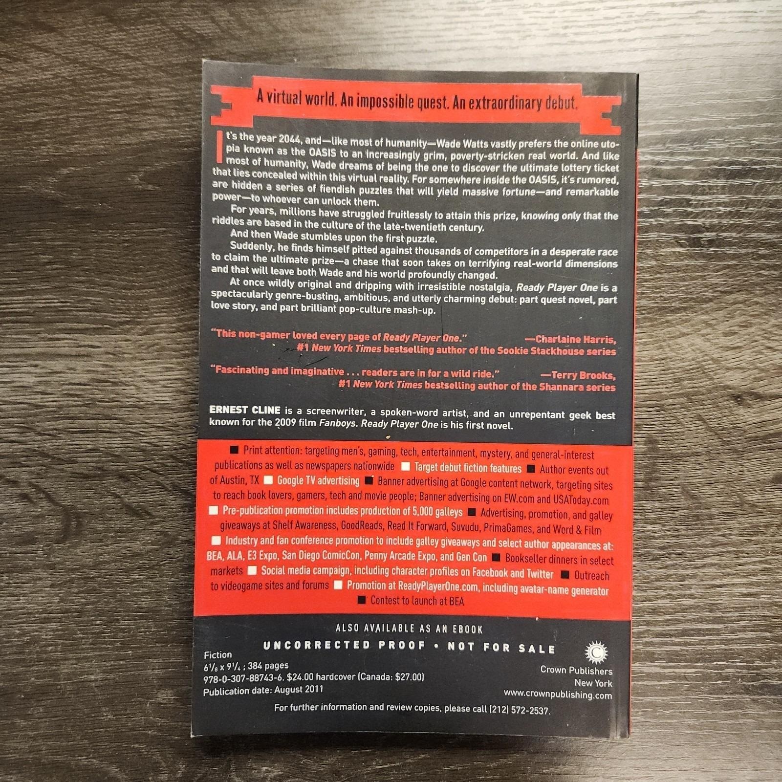Ready Player One Ernest Cline Advance Reader’s Edition RARE Uncorrected Proof VG