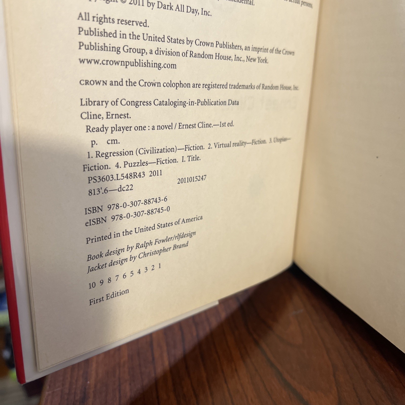 Ernest Cline: READY PLAYER ONE (2011) HC/DJ First Edition, First Printing