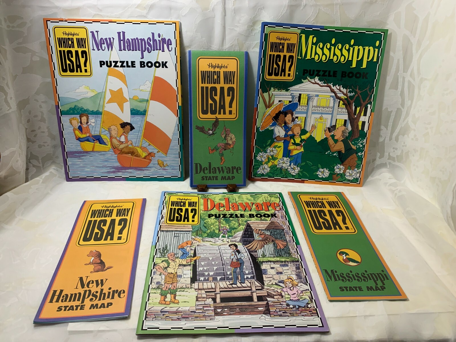 Highlights WHICH WAY USA Puzzle Books & Maps Mississippi Delaware New Hampshire