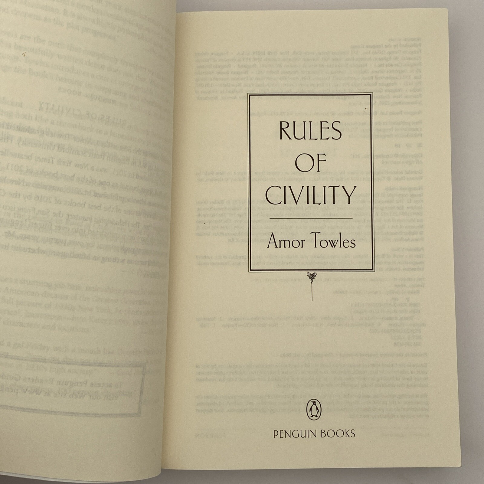 Rules of Civility : A Novel Amor Towles 2012 PB High Society 1937 New York Novel
