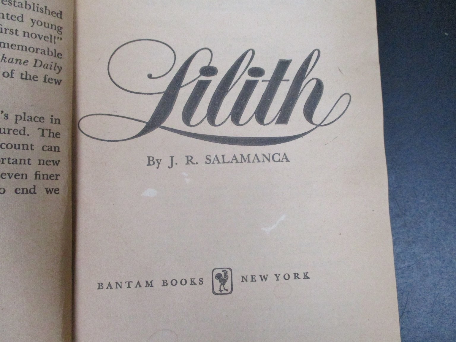 Lilith by J.R. Salamanca 1962 Bantam Edition Erotic Novel Paperback PB