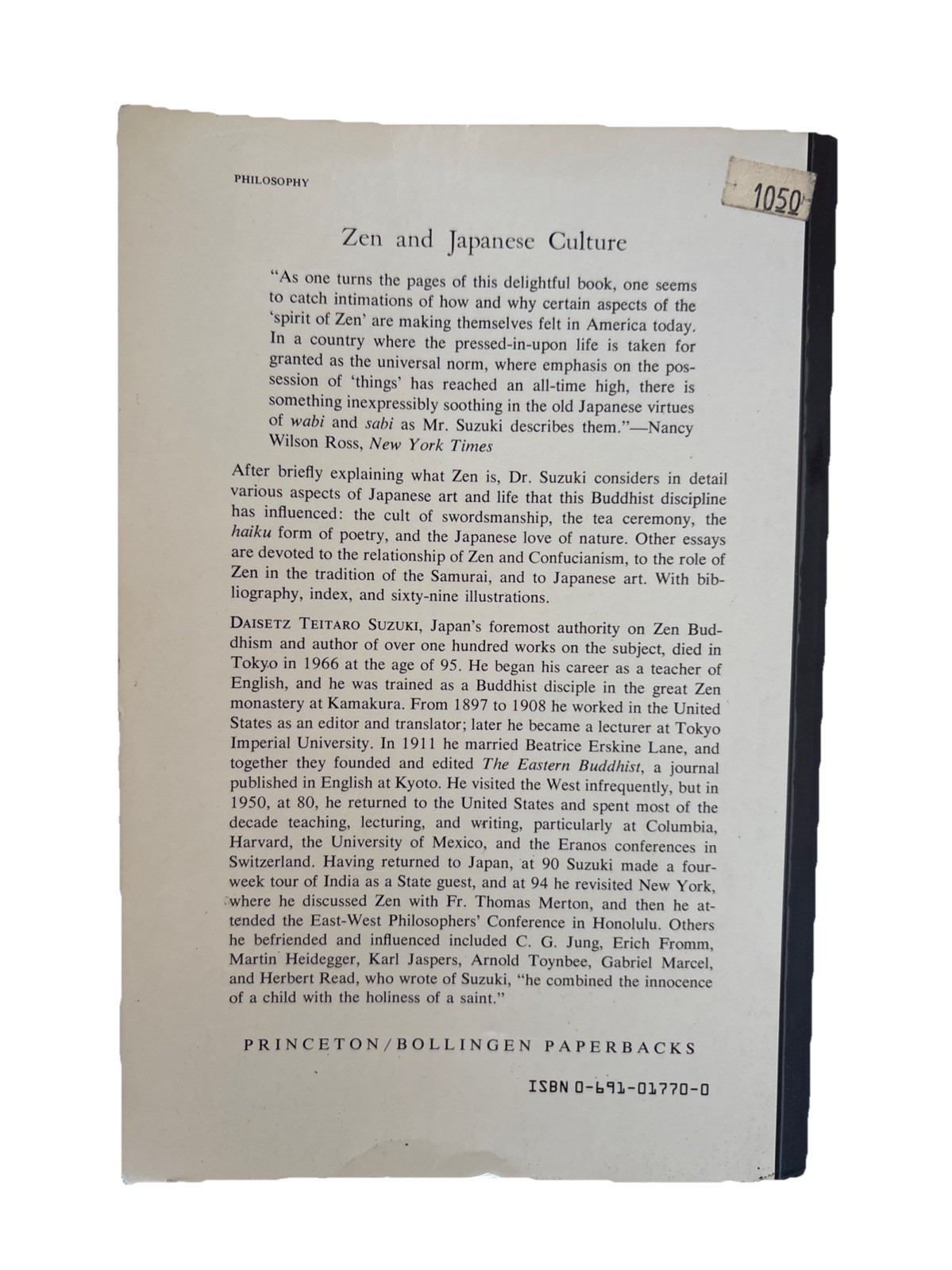 1973 Bollingen Series LXIV Zen and Japanese Culture Daisetz T. Suzuki Buddhism