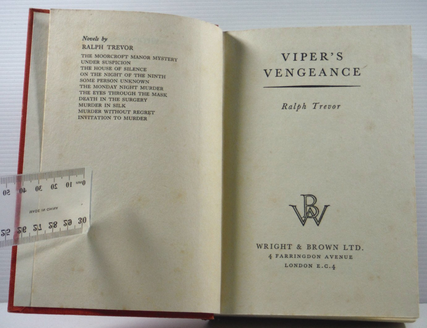 Viper’s Vengeance by Ralph Trevor 1938 vintage crime thrill book scarce hardcove
