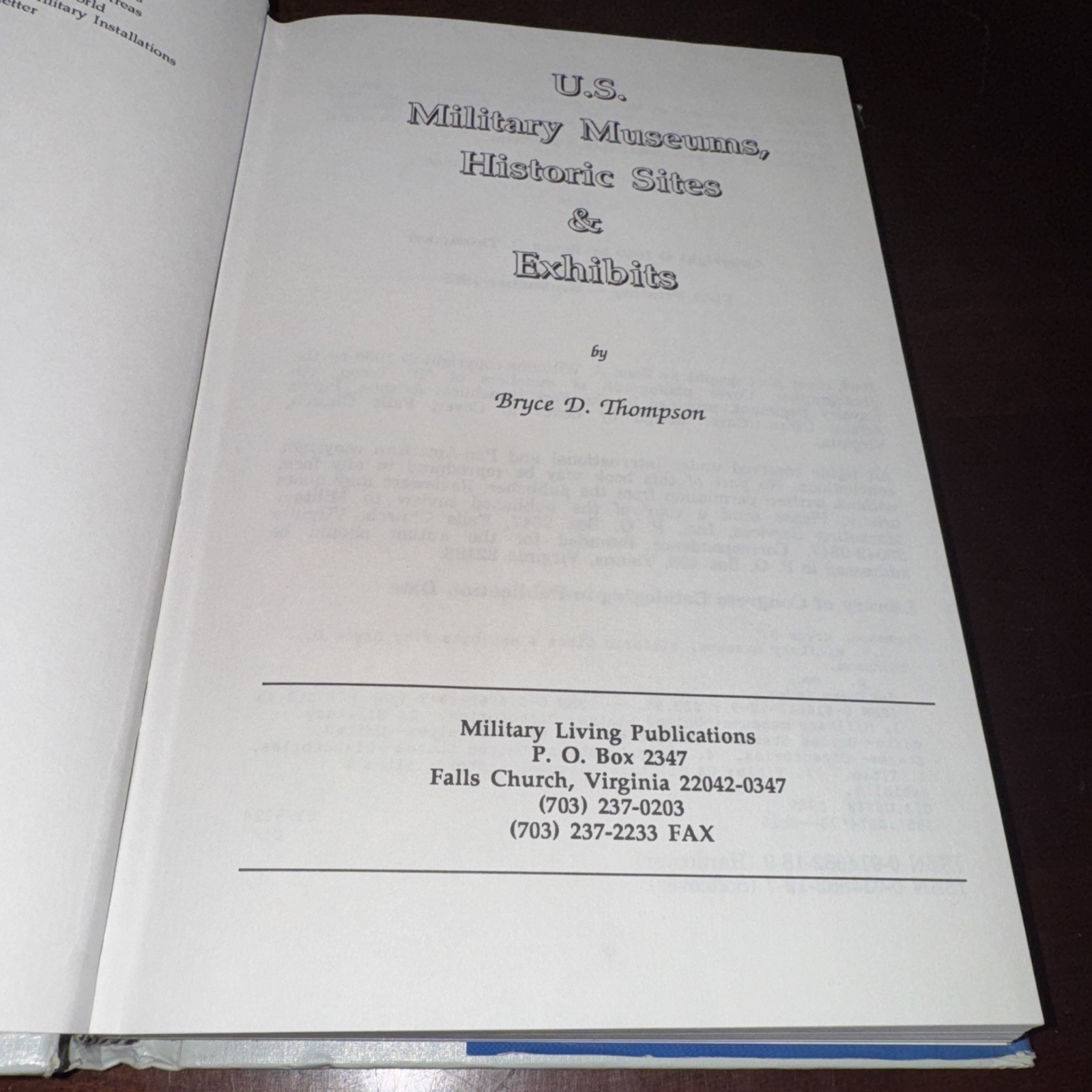 Vintage 1989 U.S. Military Museums, Historic Sites &Exhibits- Bruce D. Thompson