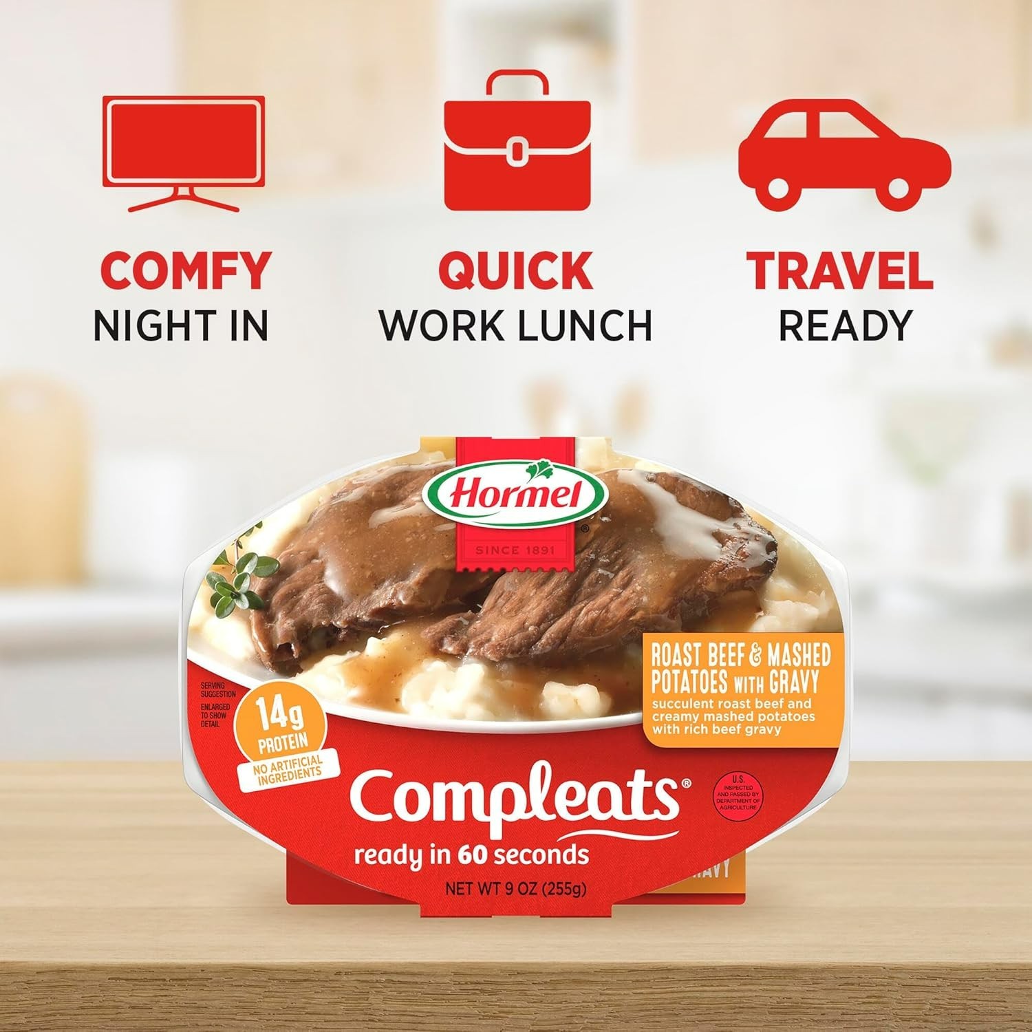 Hearty Microwave Roast Beef & Mashed Potatoes with Gravy – 9 oz. Trays, 6 Pack
