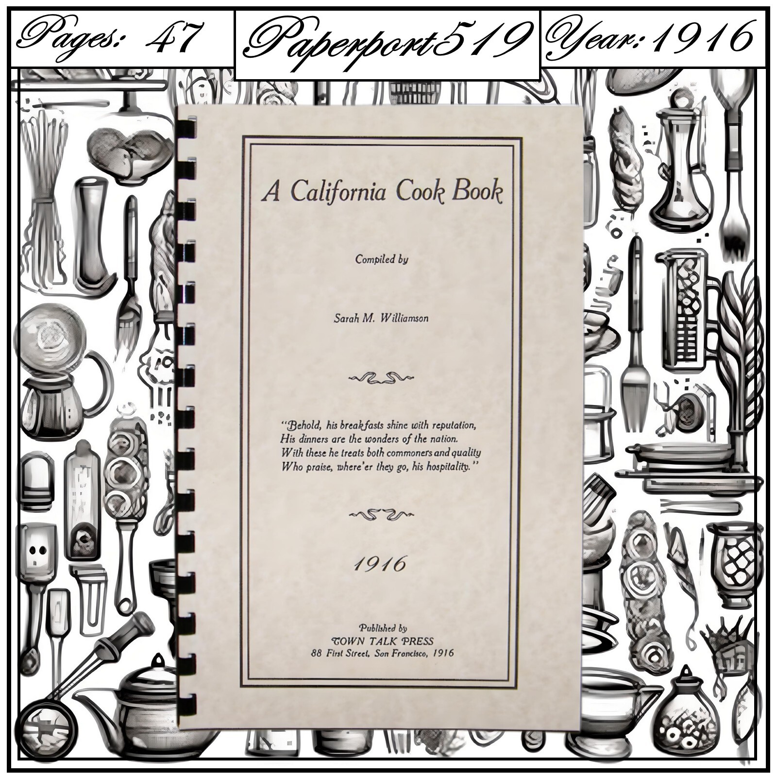 1916 A California Cook Book 47 Pages