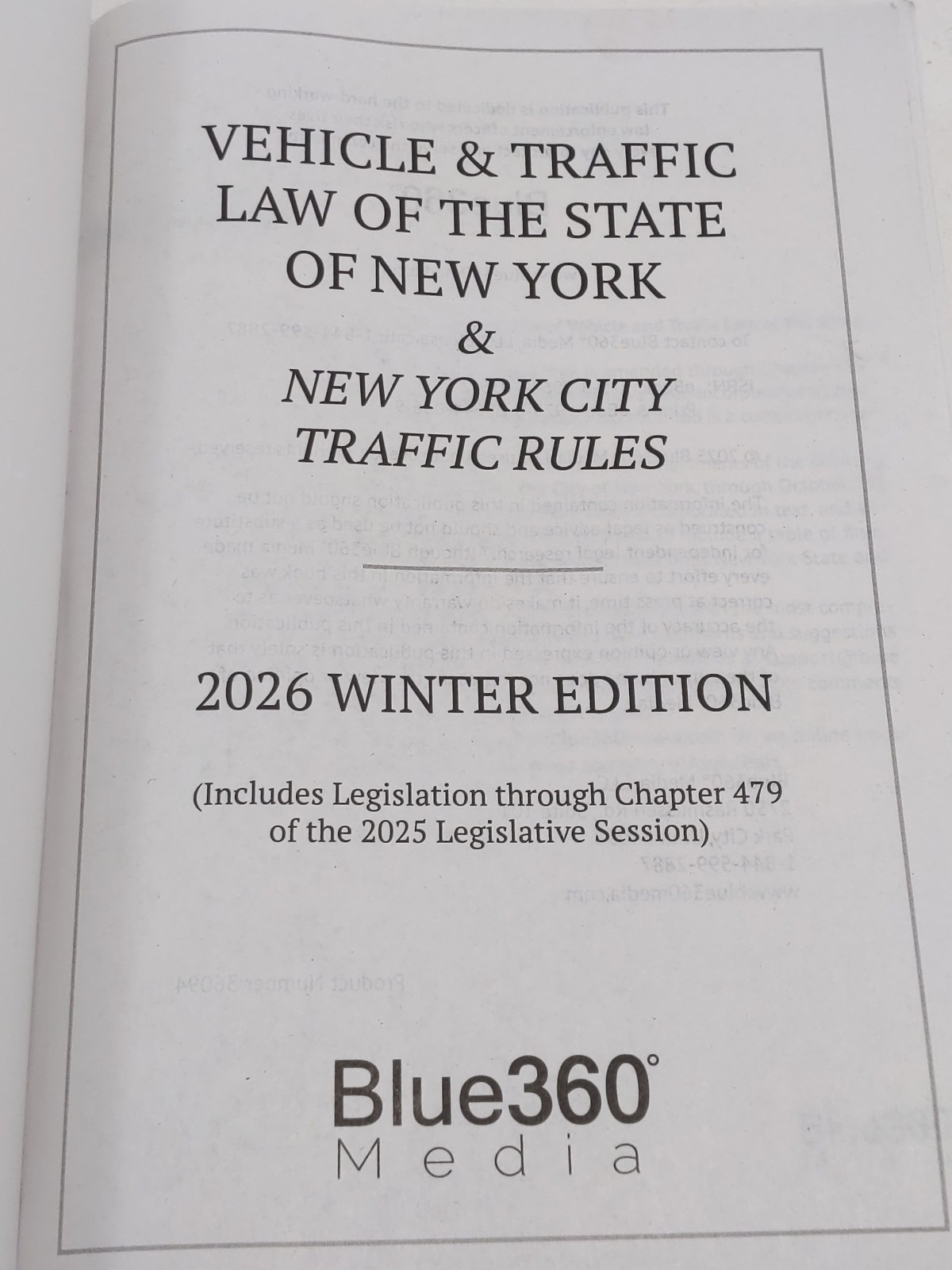 Vehicle & Traffic Law of The Satte of New York 2026 Winter Edition Blue360 Media