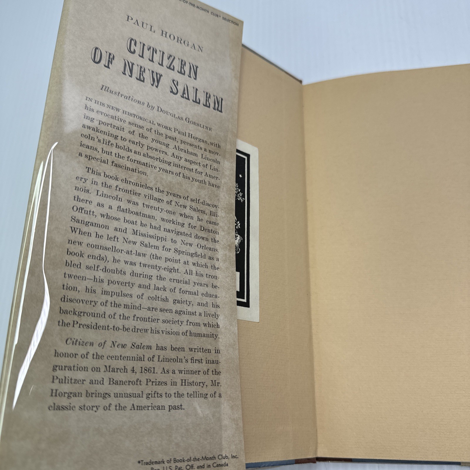 Citizen of New Salem Paul Horgan 1961 HC Farrar Straus Illustr Douglas Gorsline