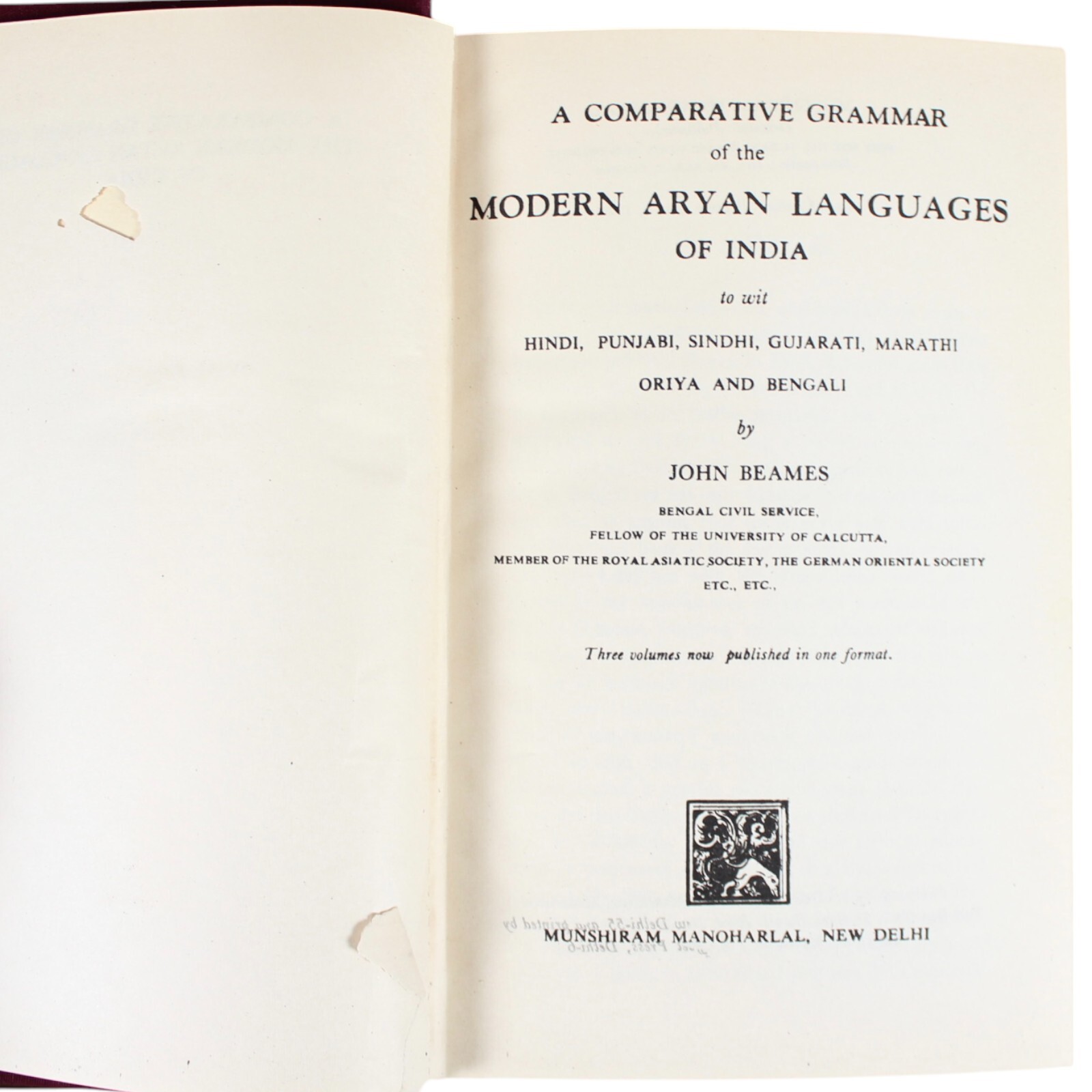 INDIA Languages Hindi Punjabi Sindhi Bengali Oriya GRAMMAR Beames 1970 Aryan HC