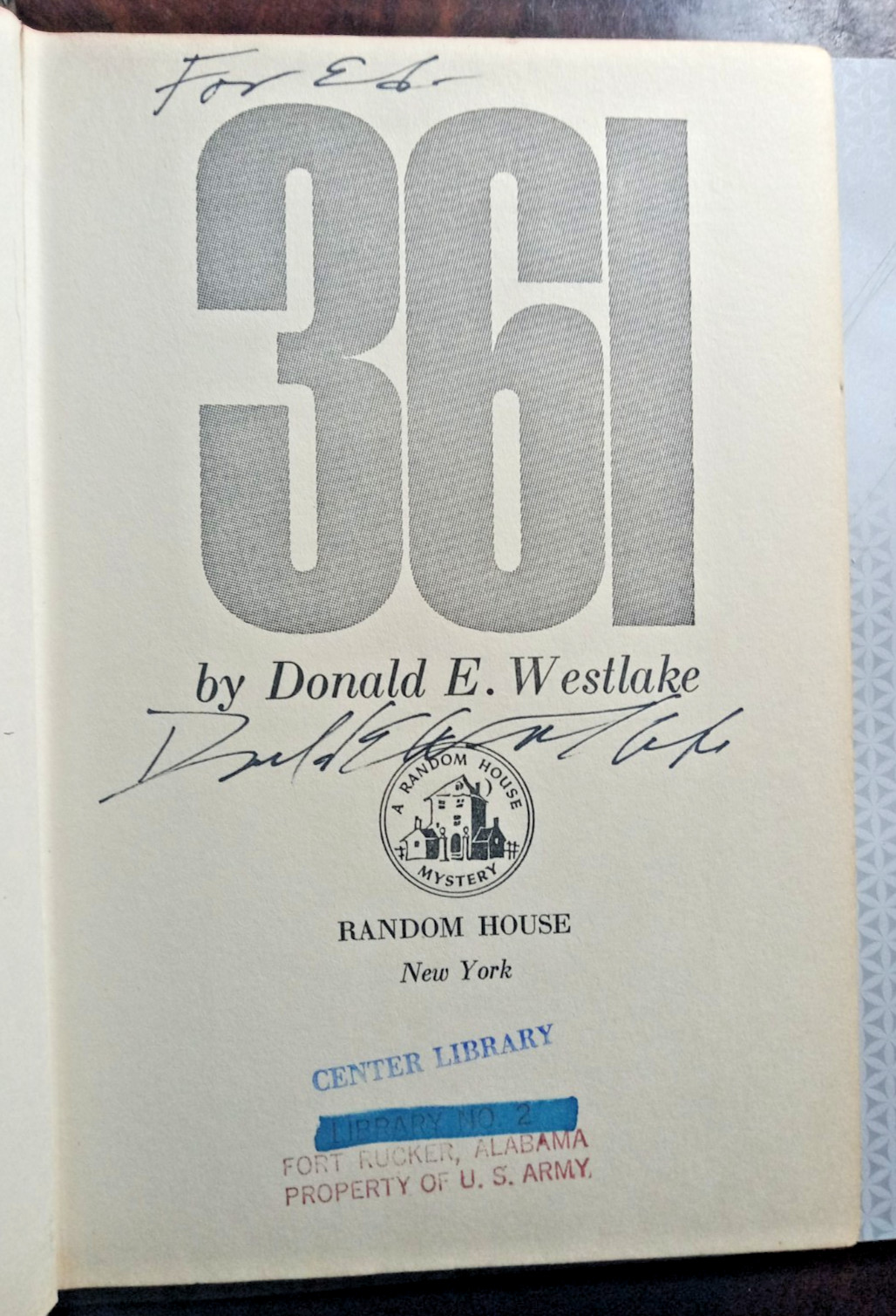 361 by Donald E. Westlake HC/DJ/ Ex-Lib Good cond. 1st Edition SIGNED !!!