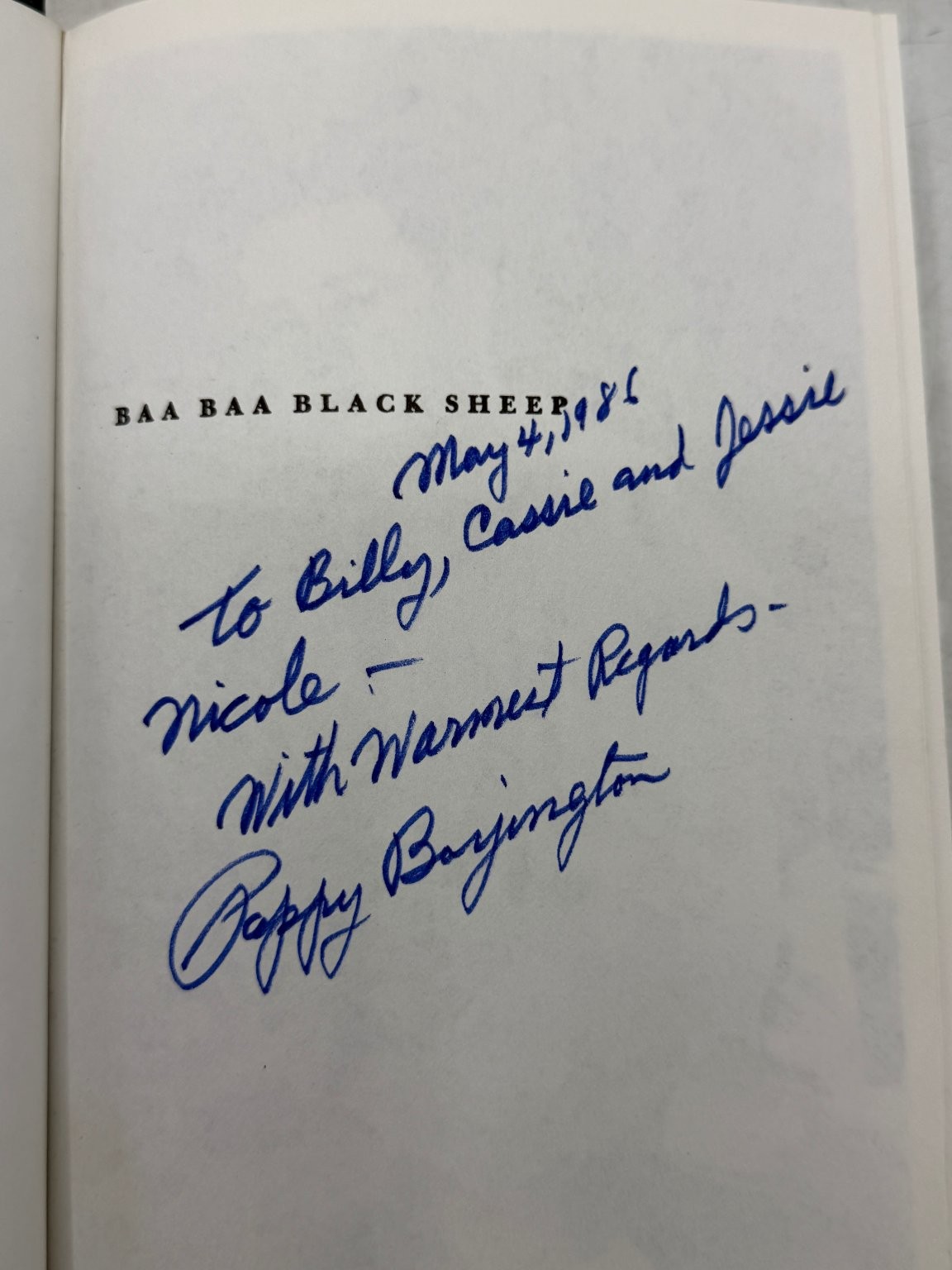 Baa Baa Black Sheep Pappy Boyington 1958 17th Printing Signed Inscribed Memoir