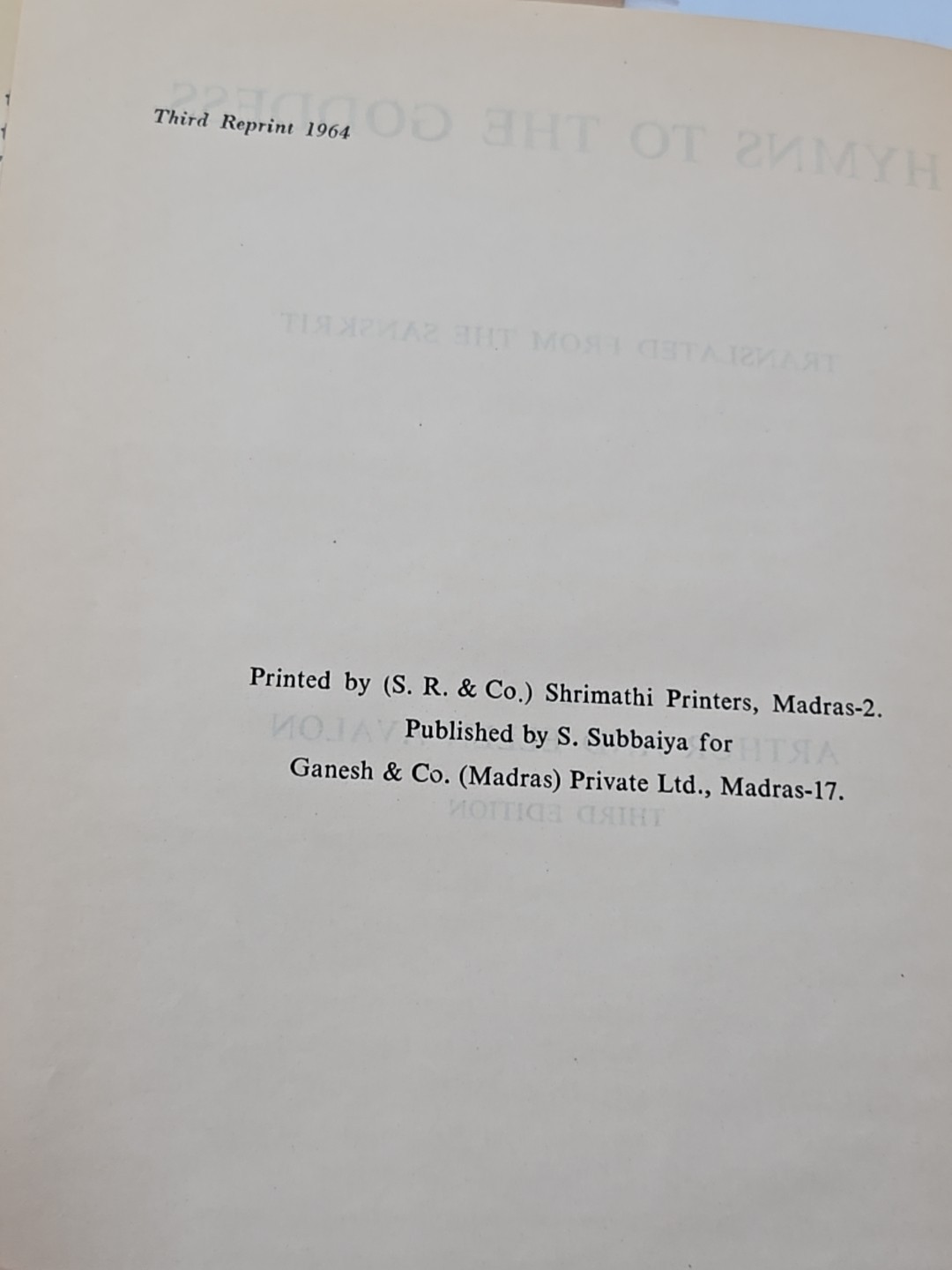 Hymns to the Goddess By Arthur & Ellen Avalon Hardcover 1964