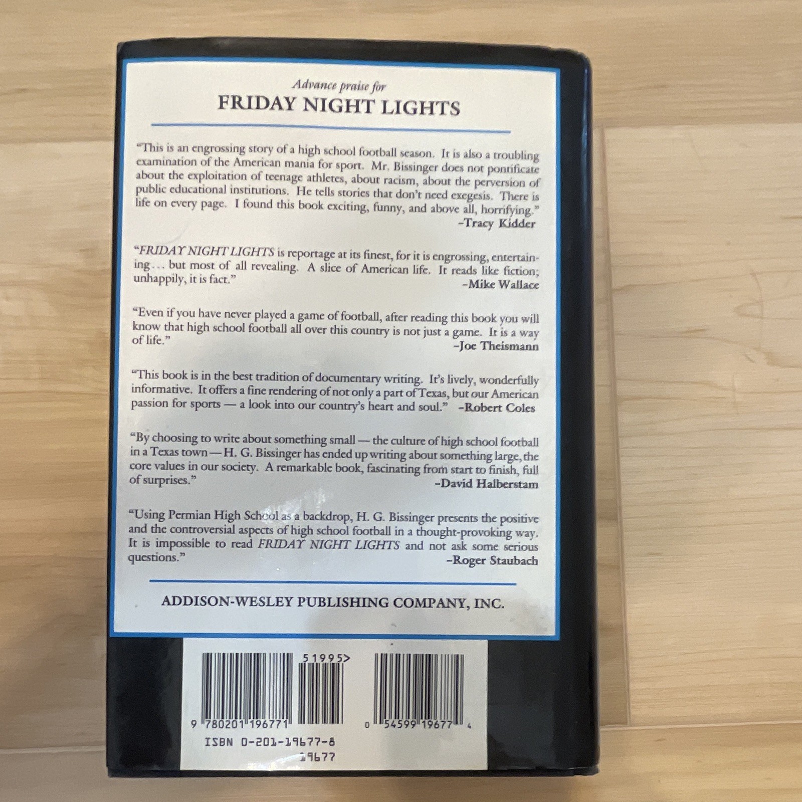 Friday Night Lights H.G. Bissinger HC 1990 Addison-Wesley 1st DJ Signed