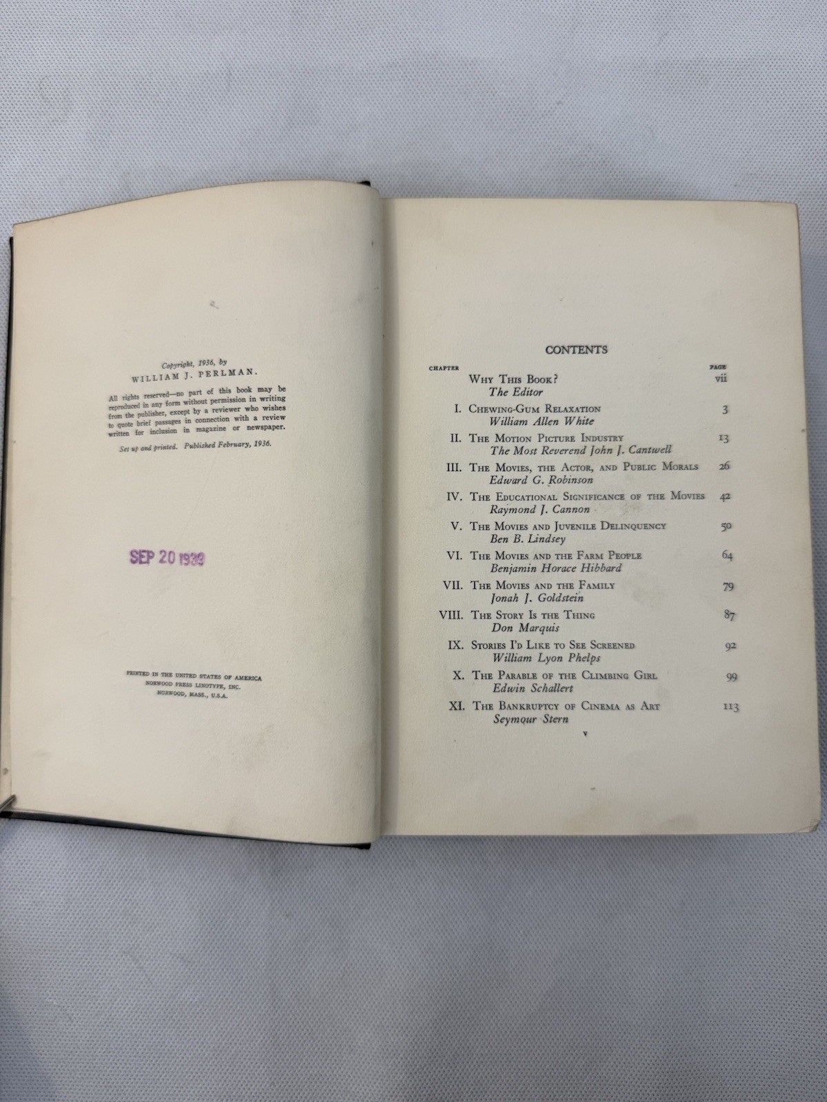 The Movies On Trial By William J. Perlman The Macmillan Company Hardcover 1936