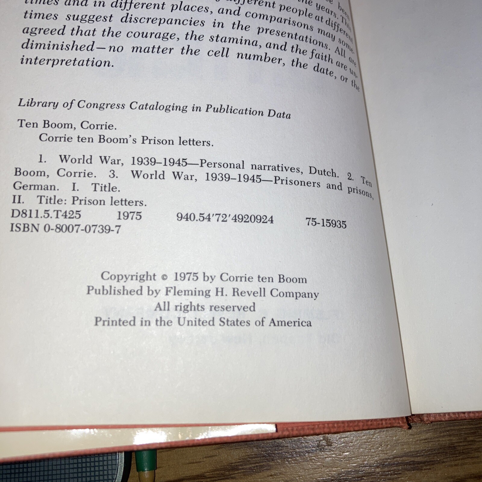 Corrie Ten Boom’s Prison Letters 1975 Revell HC DJ,History, Religion WWII