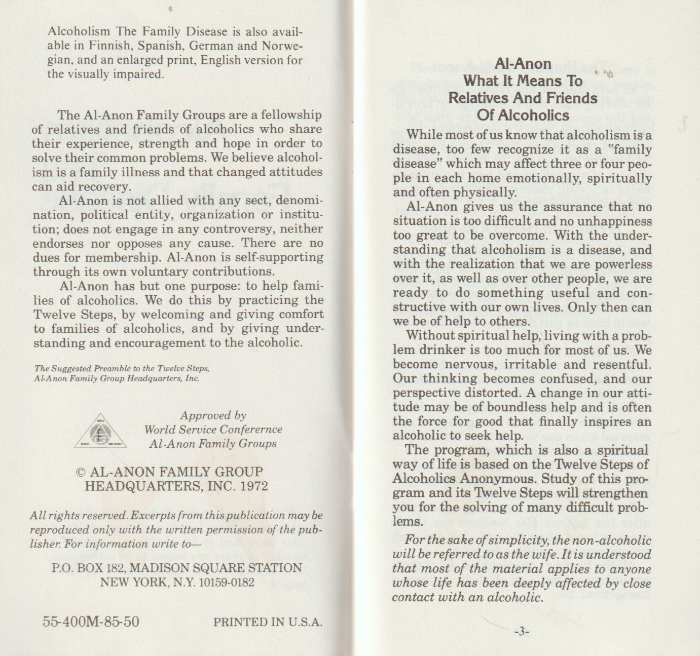 Alcoholism, The Family Disease from AFG, P-4, 1985, 48 pages, Al-Anon