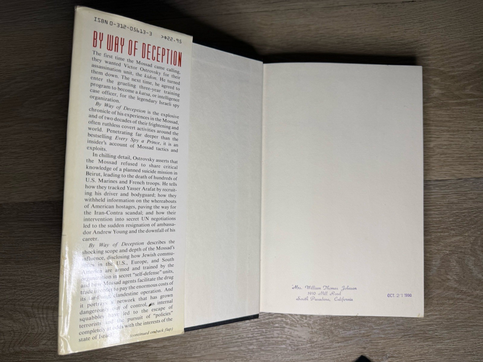 By Way of Deception Victor Ostrovsky 1990 Hardcover 1st Edition First Printing