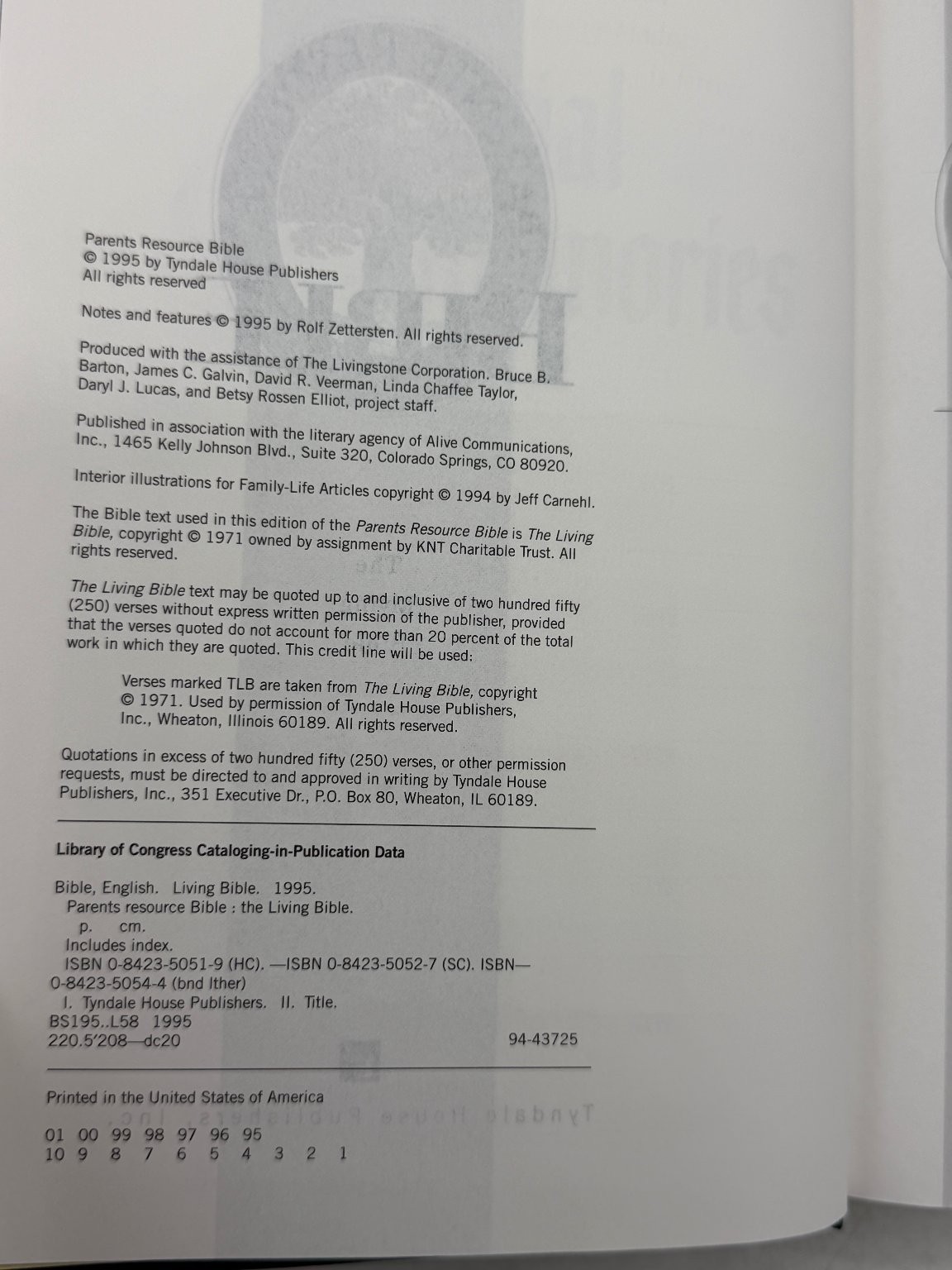 Parents Resource Bible 1995 Life Application Tyndale House Publishers