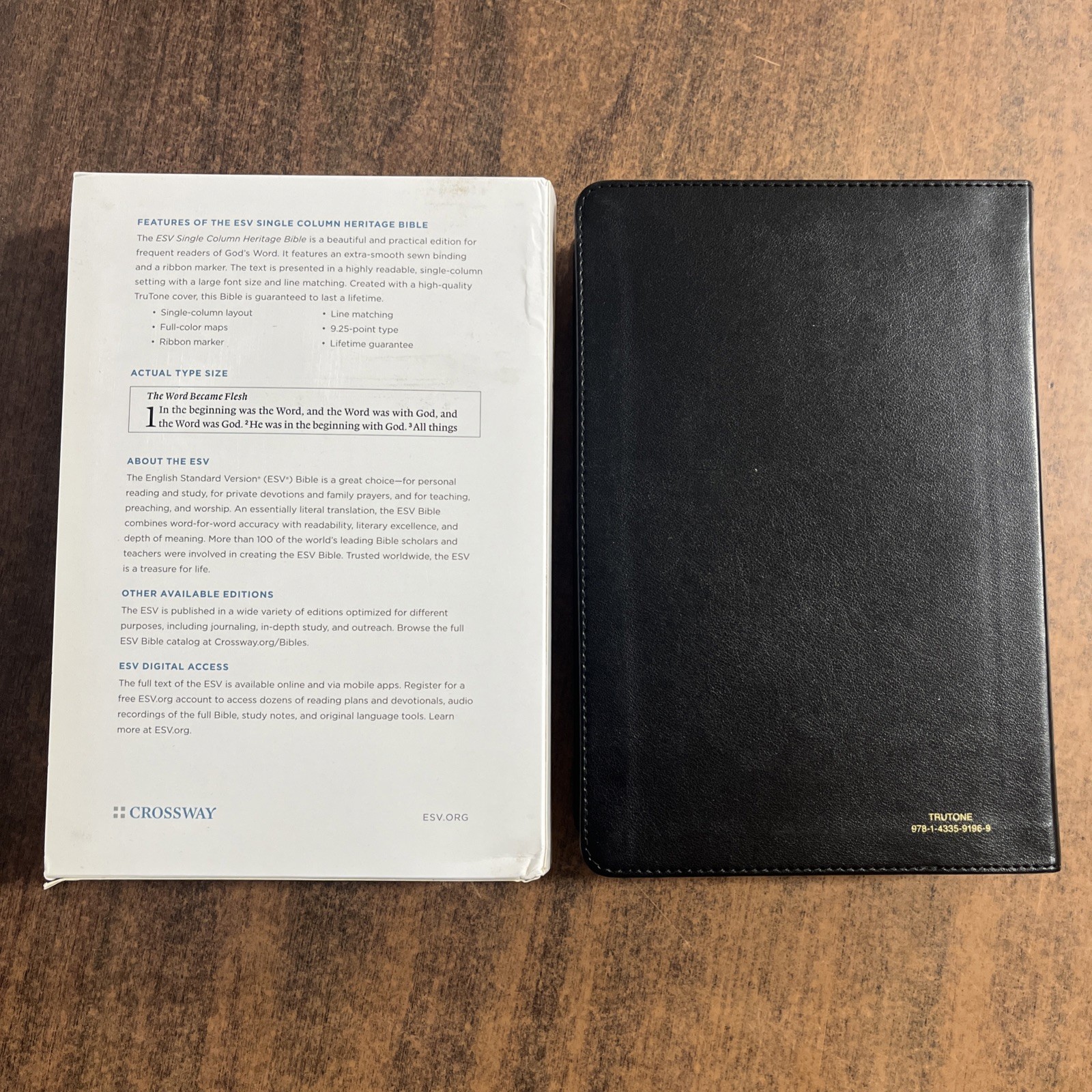 ESV Single Column Heritage Bible – $49.99 Retail – Black TruTone